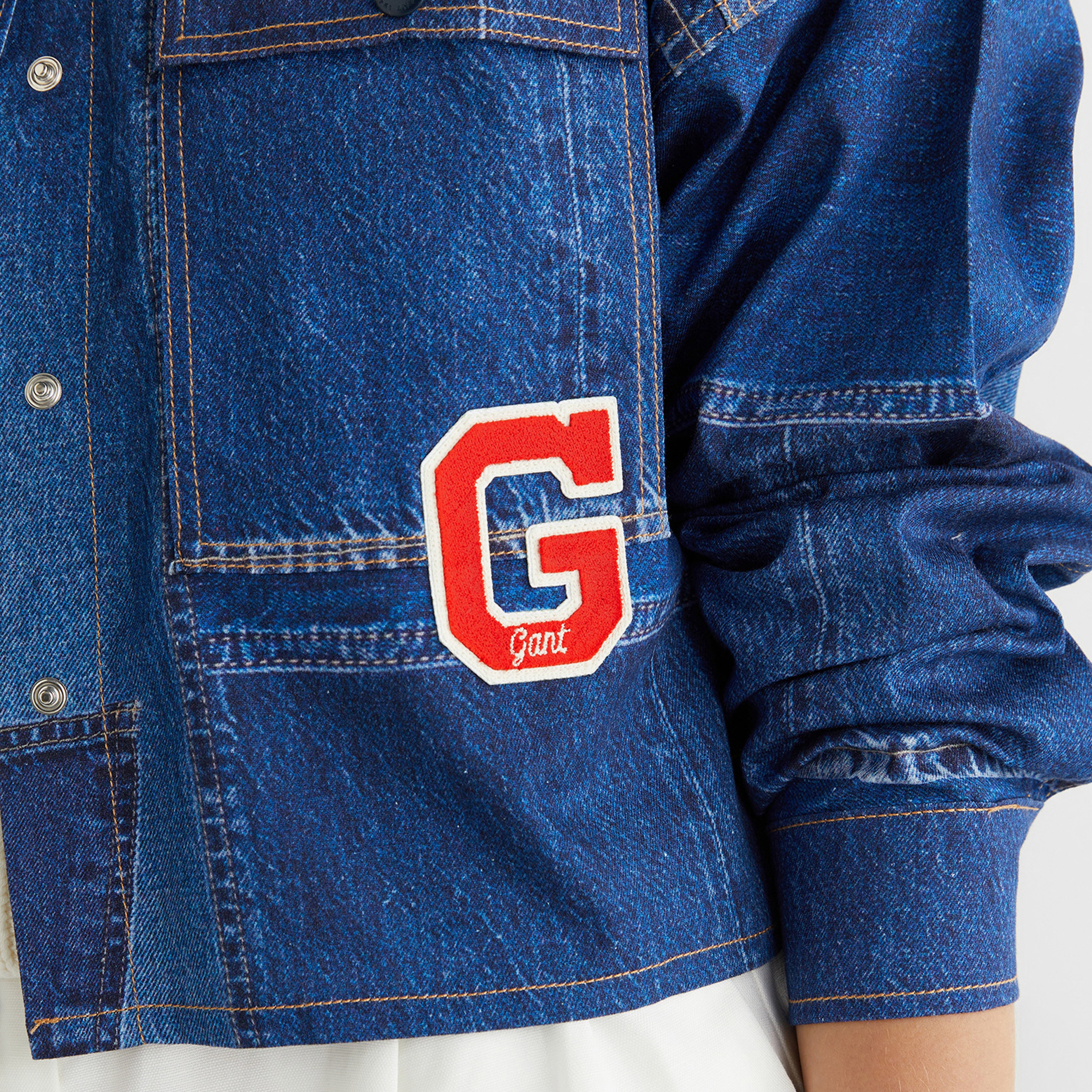 GANT Kadın Mavi Klasik Yaka Logolu Denim Ceket