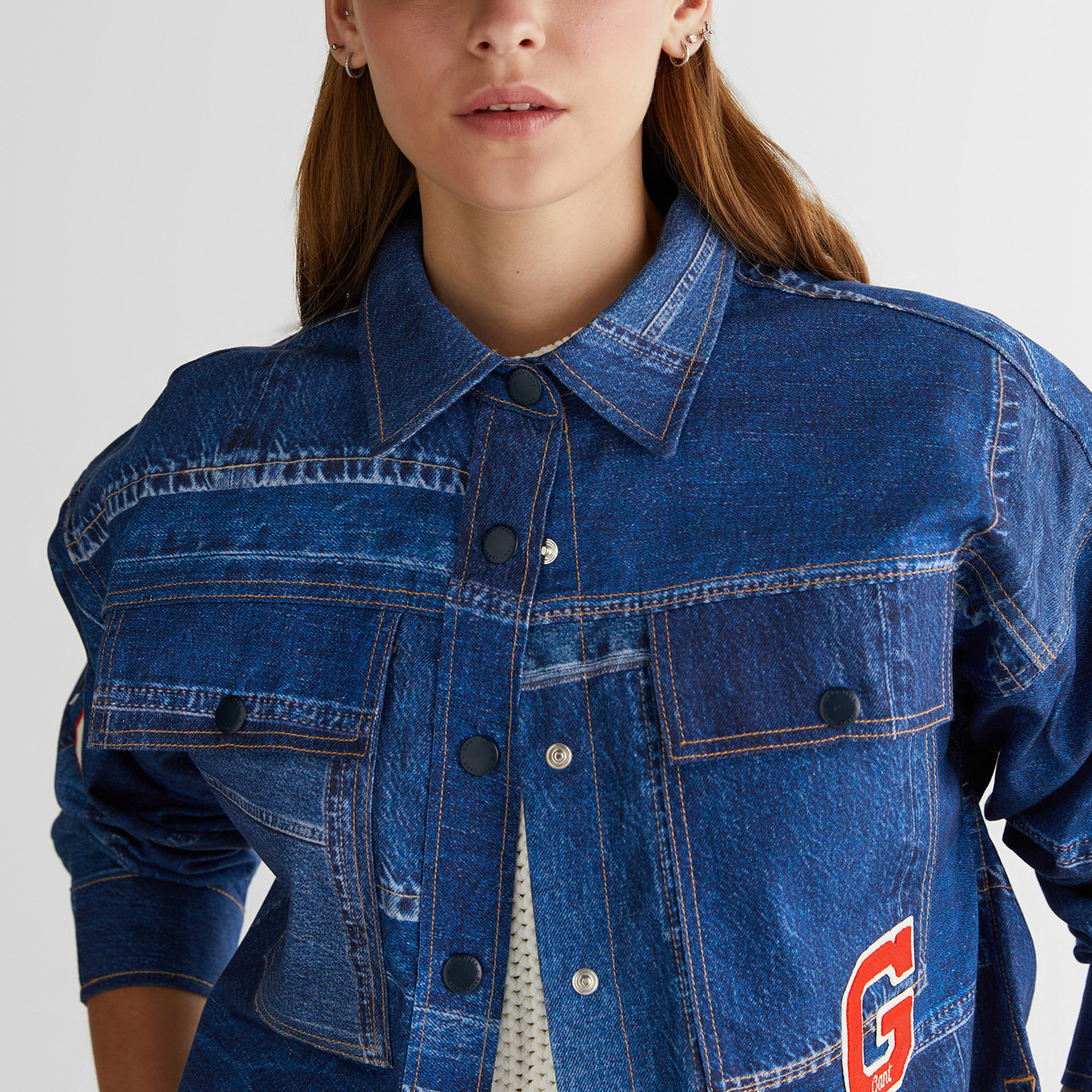 GANT Kadın Mavi Klasik Yaka Logolu Denim Ceket