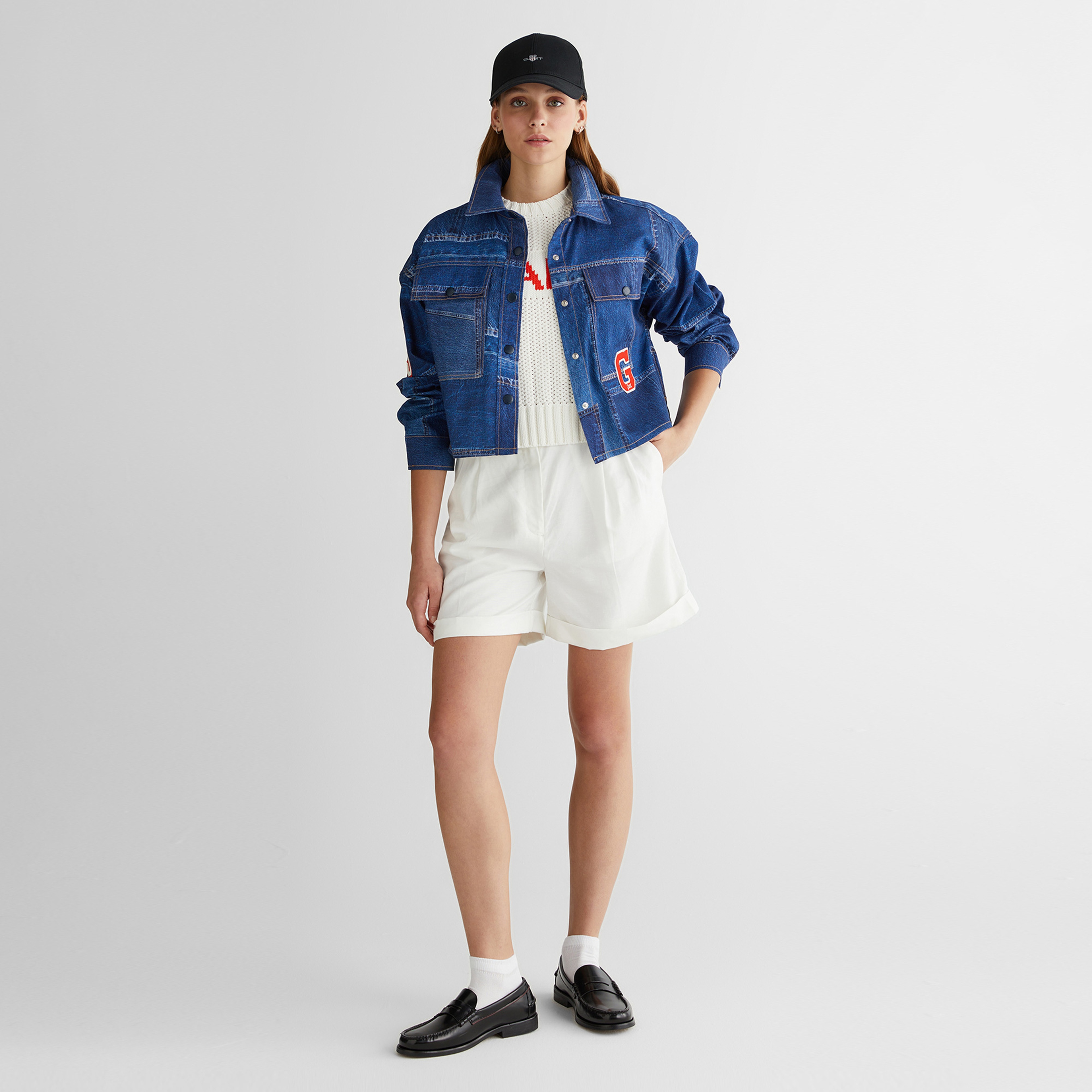 GANT Kadın Mavi Klasik Yaka Logolu Denim Ceket