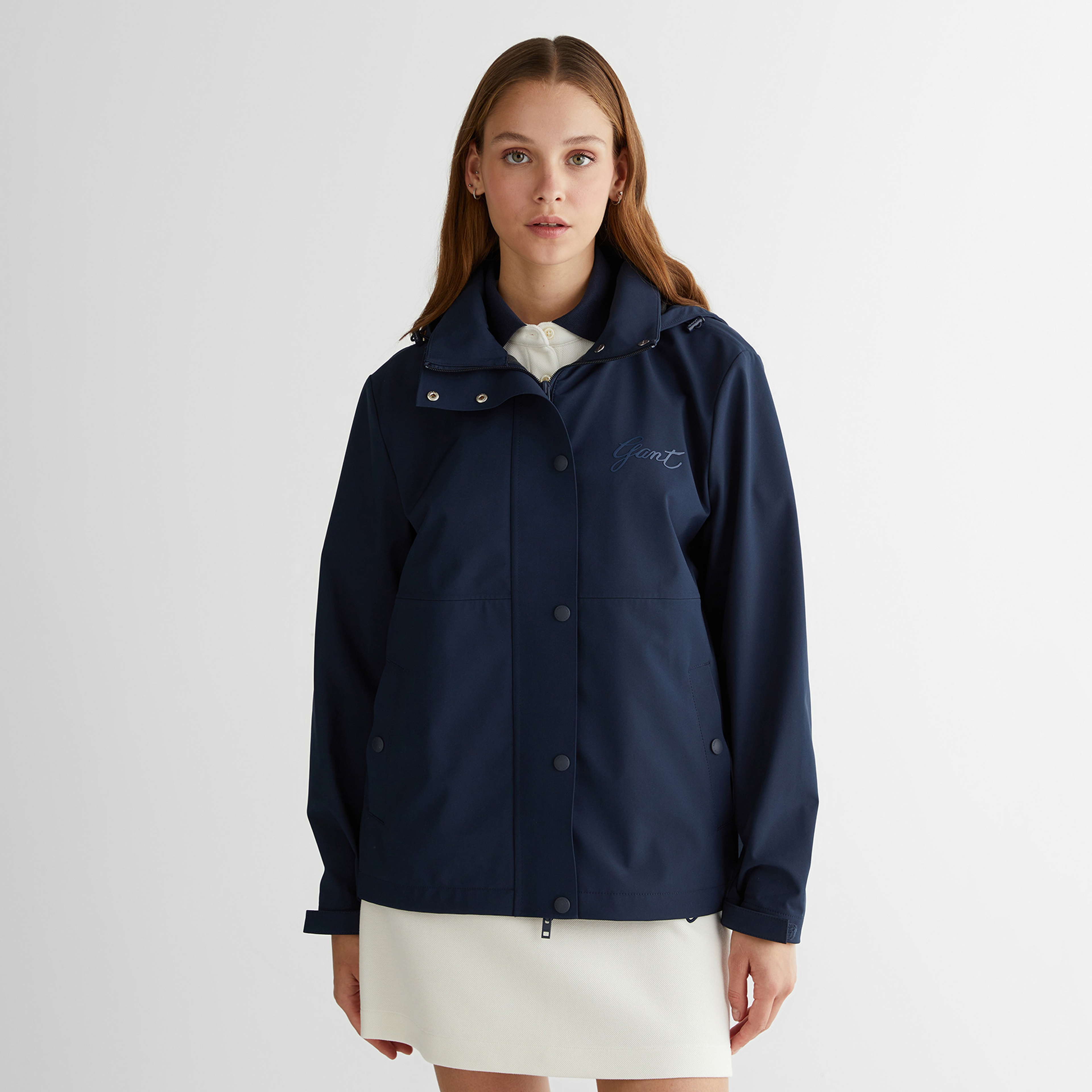 GANT Kadın Lacivert Kapüşonlu Logolu Ceket