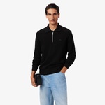 Erkek Classic Fit Yarım Fermuarlı Siyah Kazak