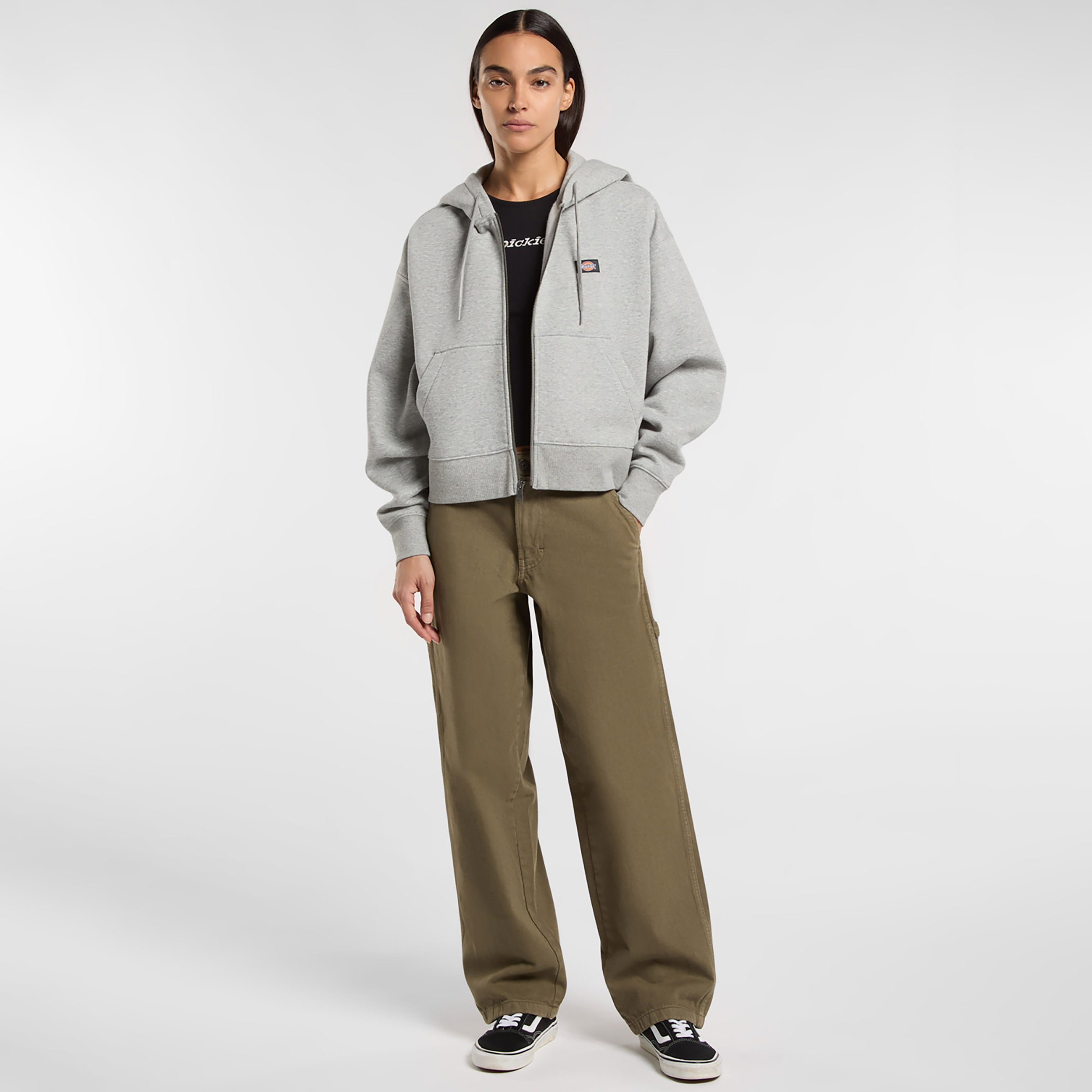 Dickies Oakport Full Zip Kadın Gri Sweatshirt