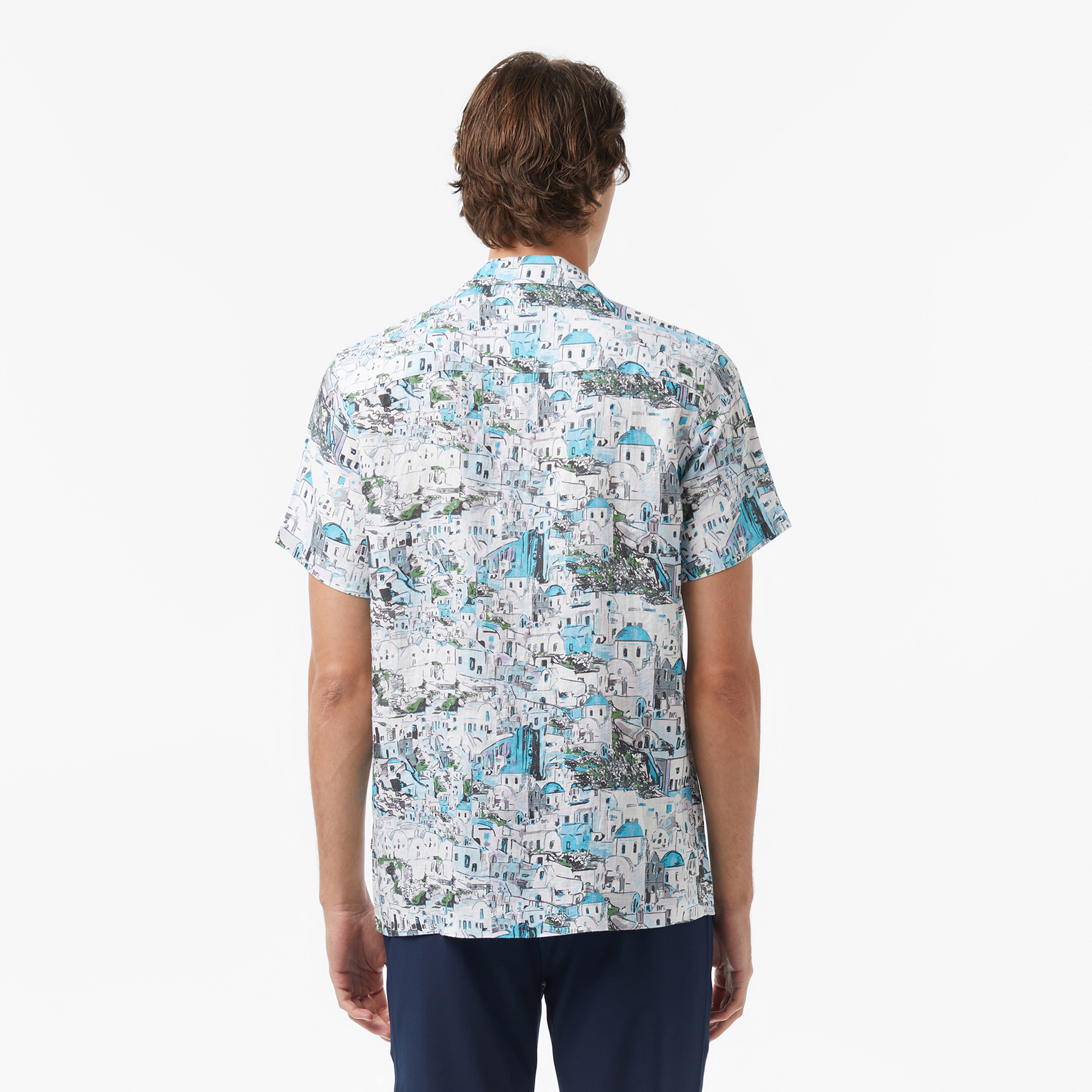 Nautica Erkek Mavi Kısa Kollu Desenli Gömlek