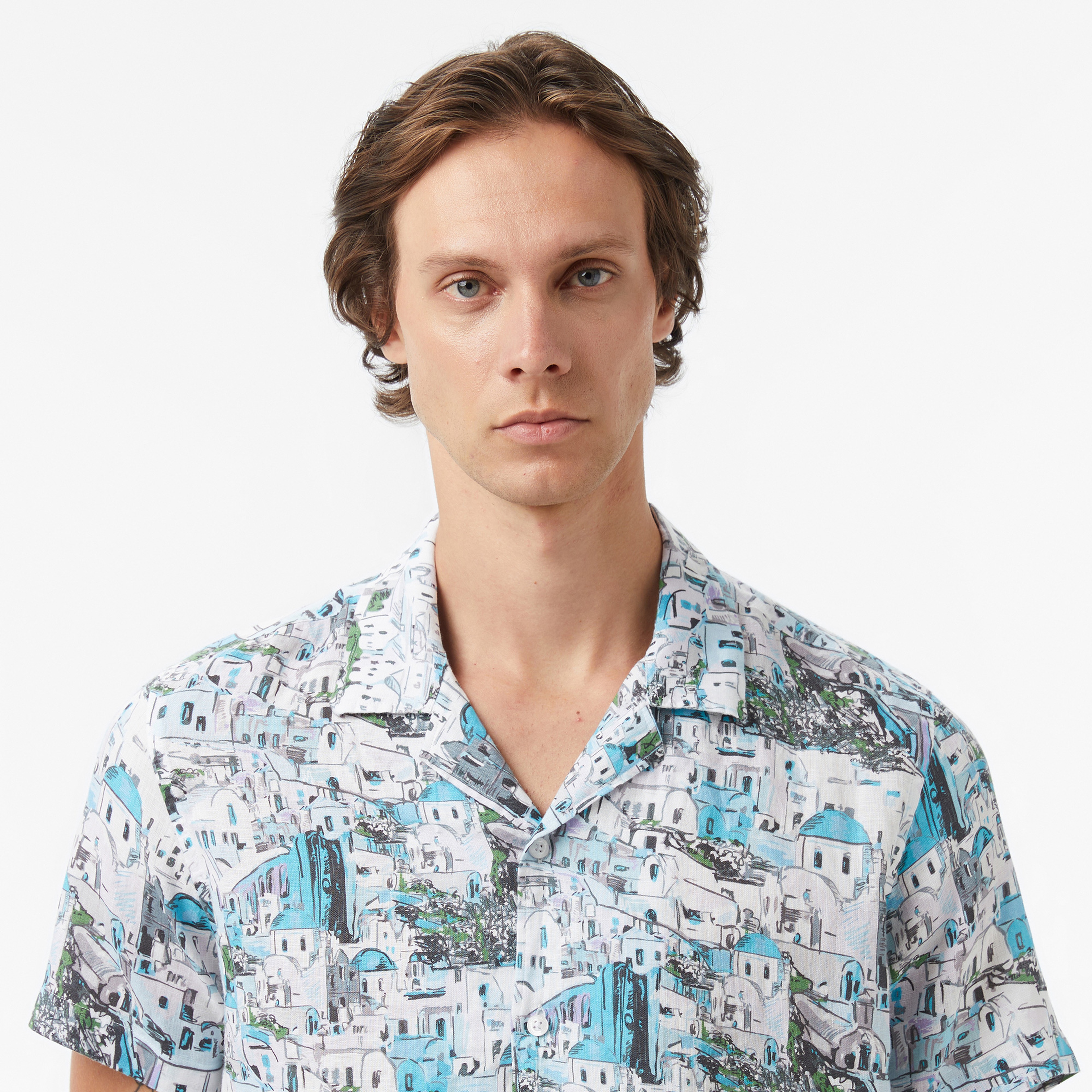 Nautica Erkek Mavi Kısa Kollu Desenli Gömlek