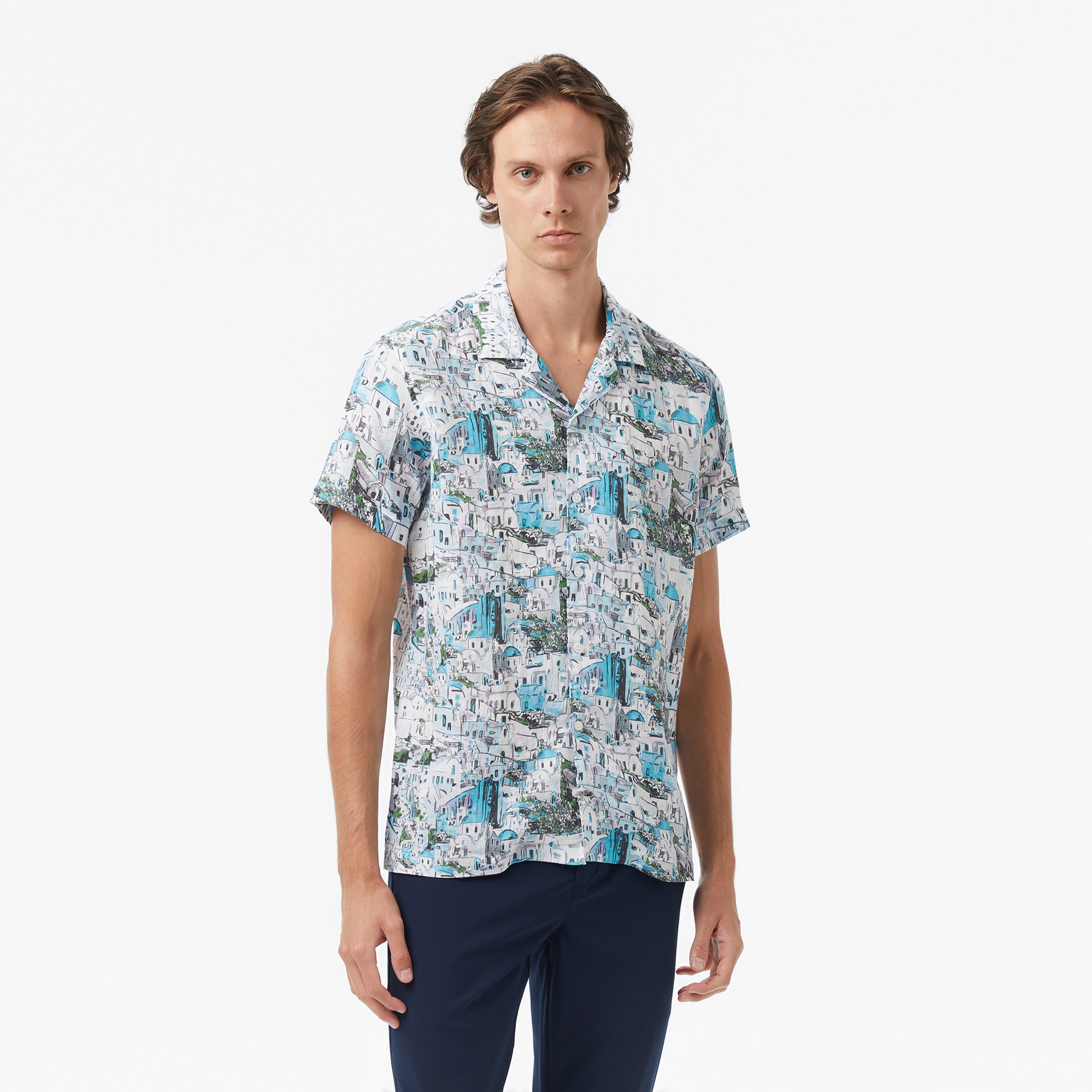 Nautica Erkek Mavi Kısa Kollu Desenli Gömlek