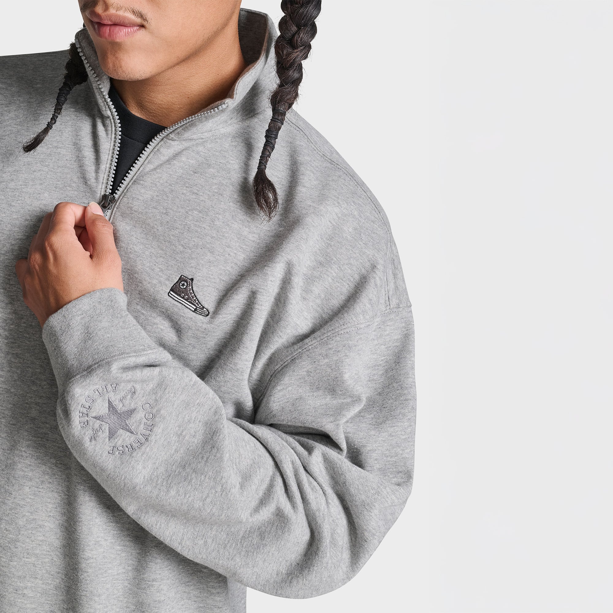 Converse Loose Fit Sneaker Patch Half Zip Erkek Gri Sweatshirt