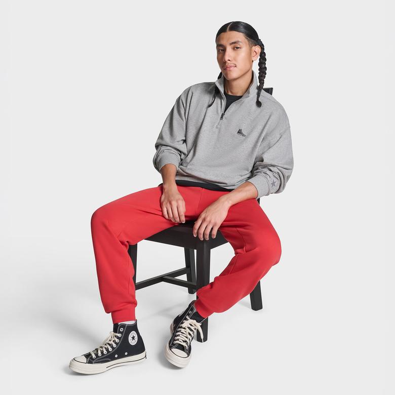 Converse Loose Fit Sneaker Patch Half Zip Erkek Gri Sweatshirt