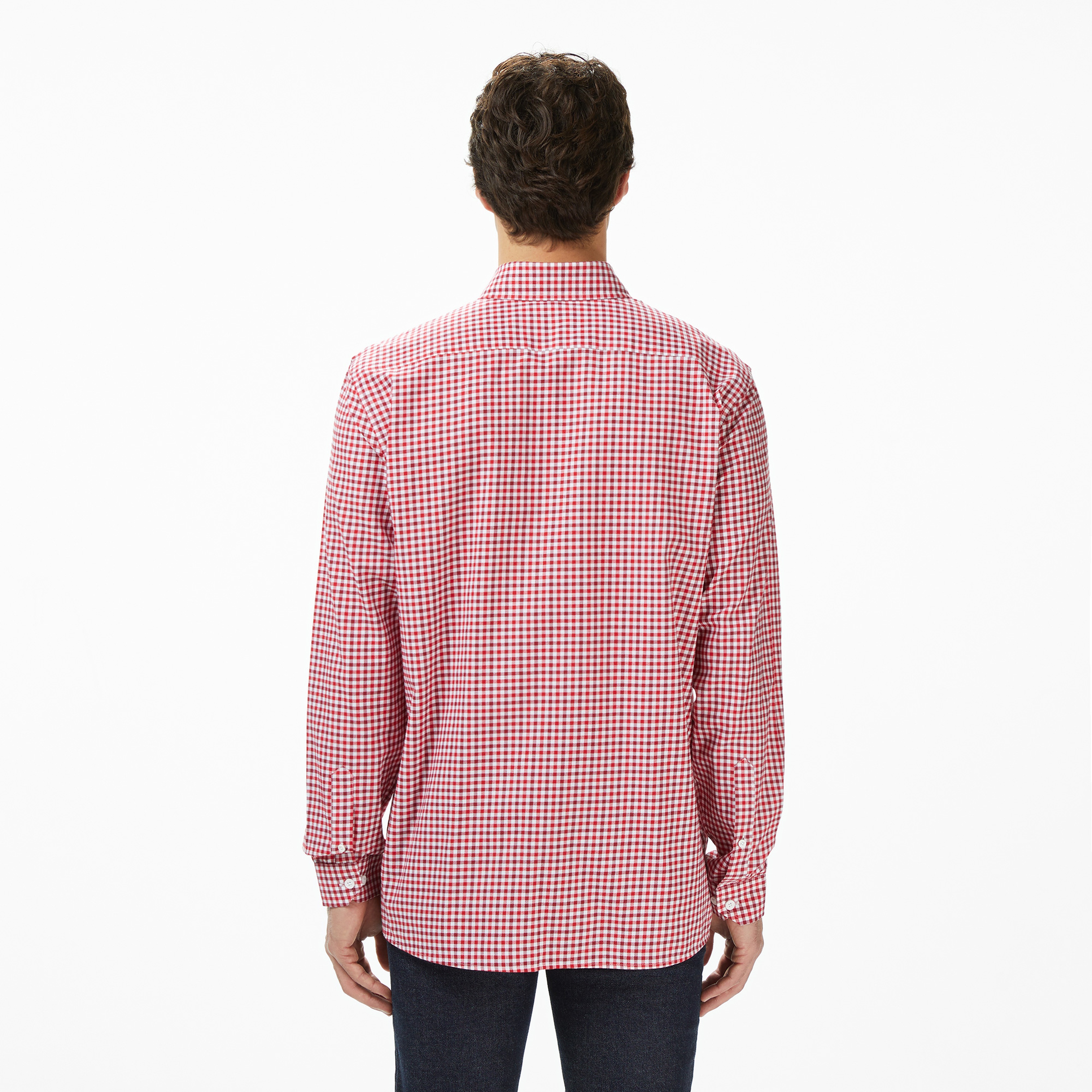 Erkek Regular Fit Düğmeli Yaka Kareli Kırmızı Gömlek