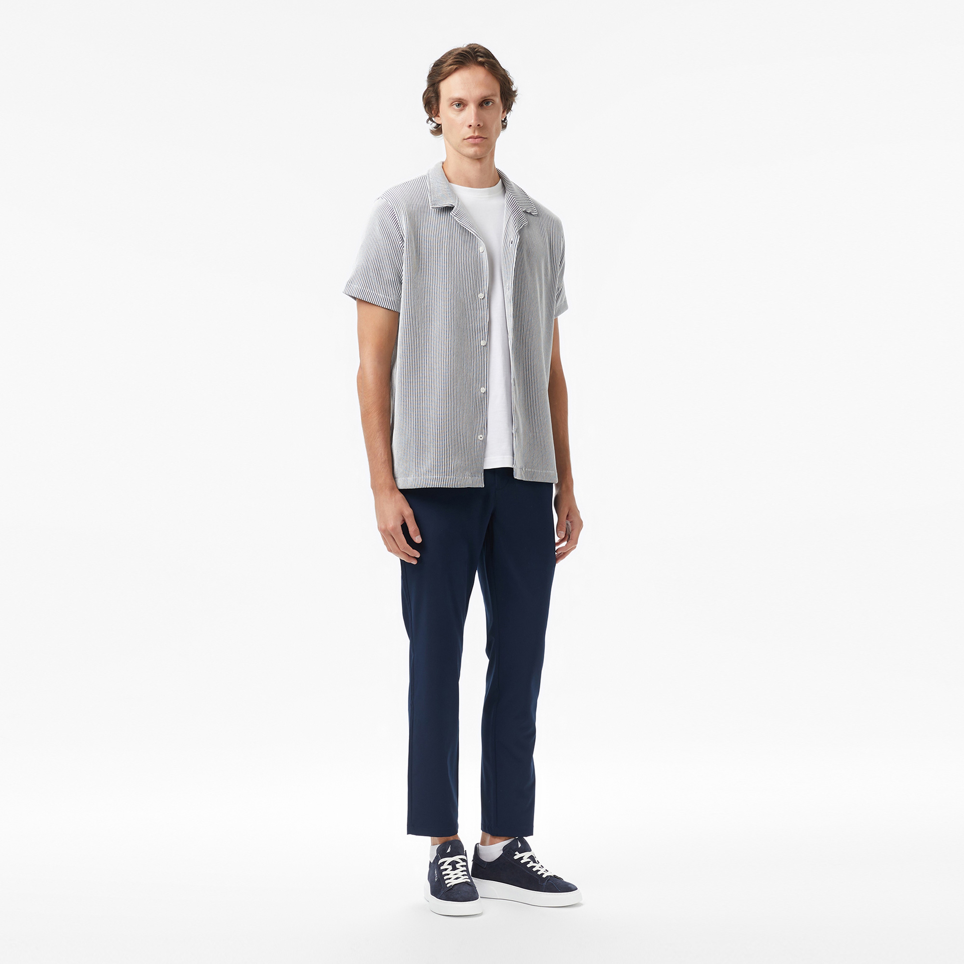 Nautica Erkek Lacivert Kısa Kollu Çizgili Gömlek