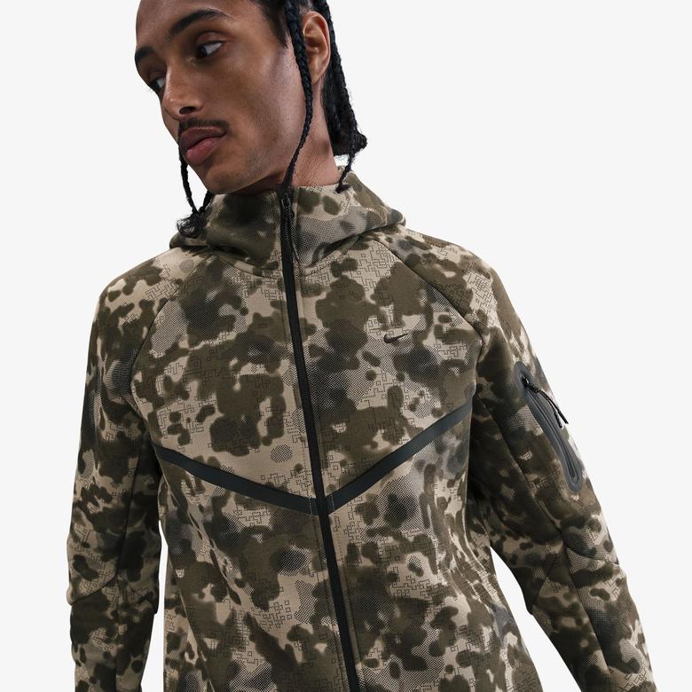 Nike Tech Fleece Kamuflaj Desenli Windrunner Erkek Kahverengi Ceket