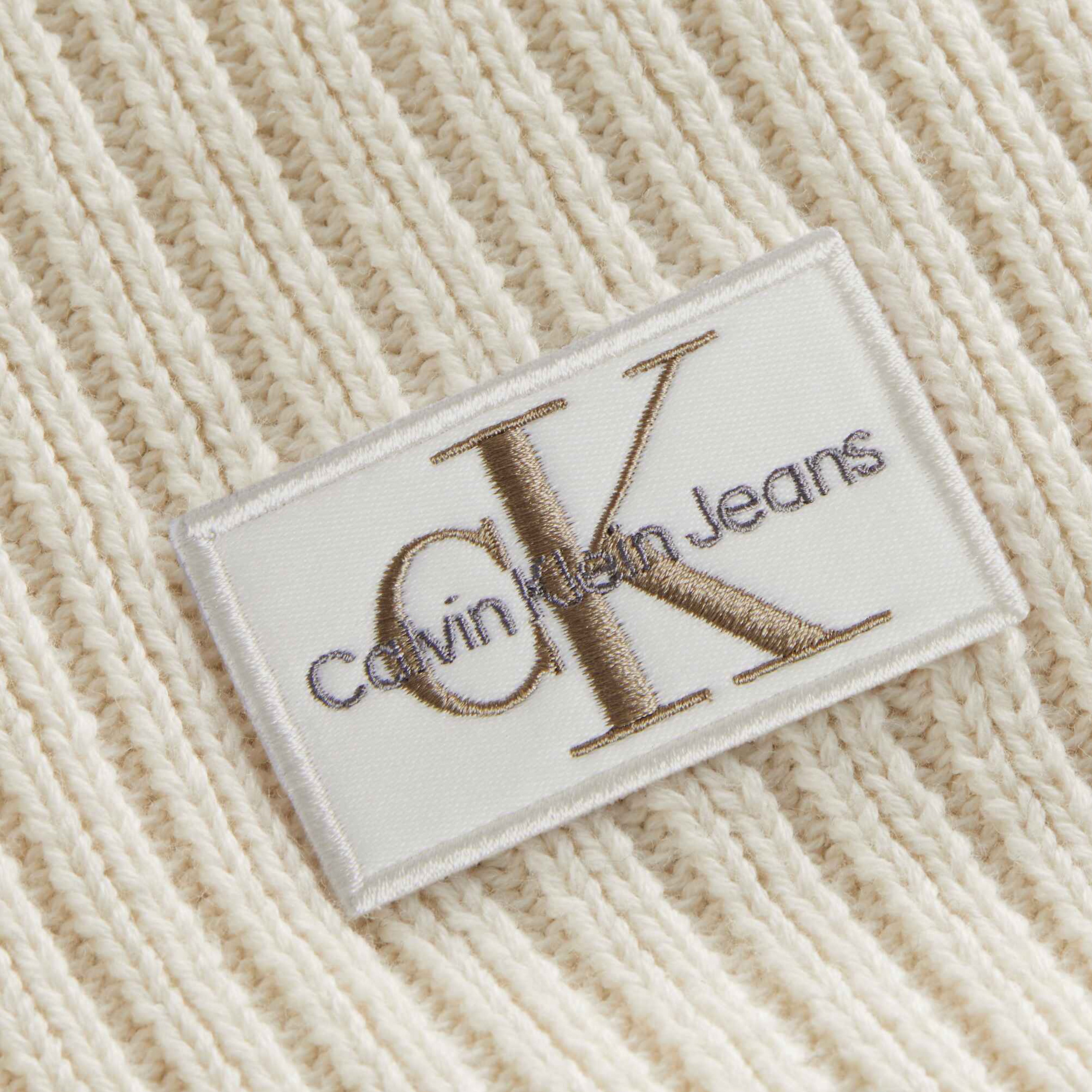 Calvin Klein Jeans Badge Cropped High Neck Vest Kadın Beyaz Kazak