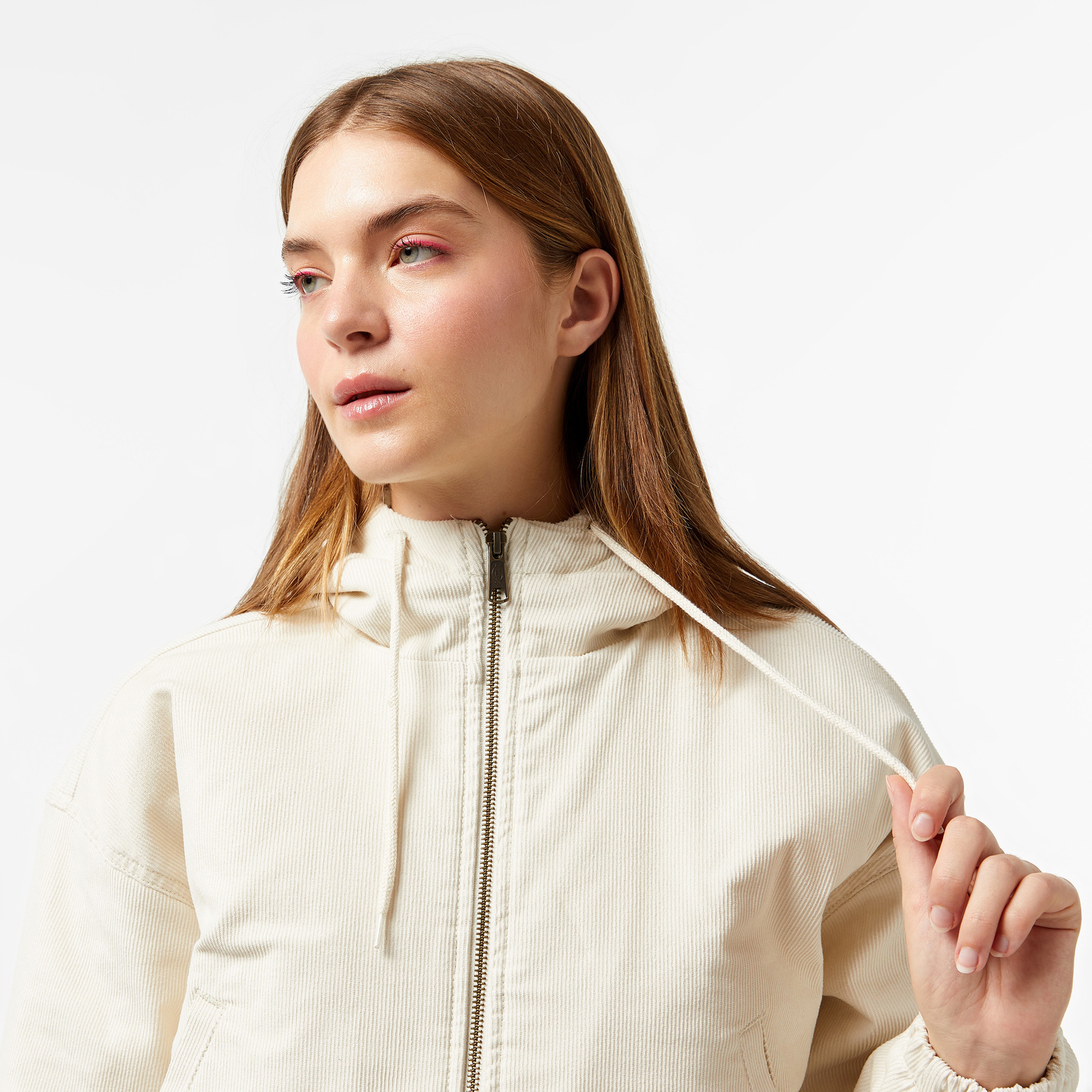 Dickies Corduroy Hooded Beyaz Kadın Ceket