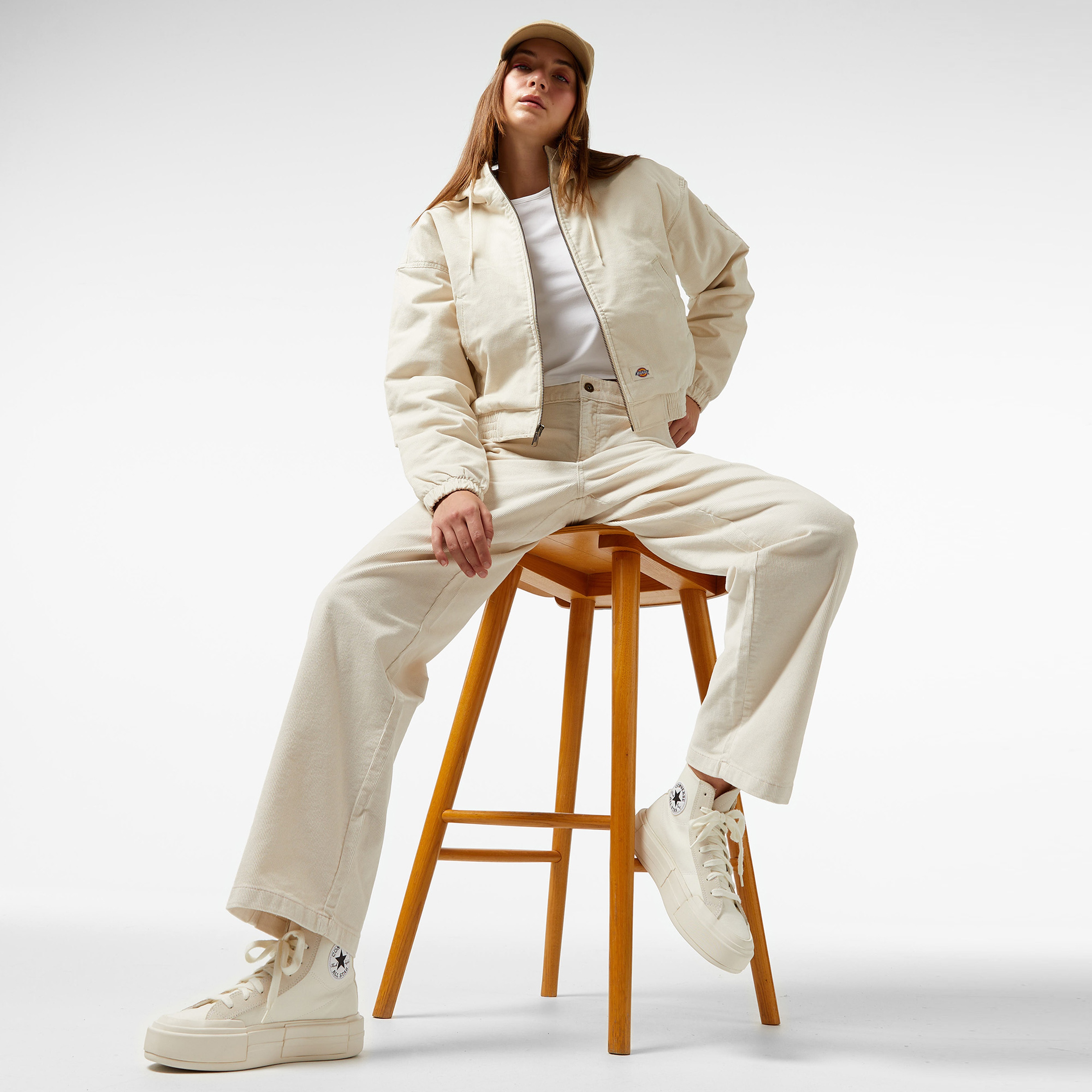 Dickies Corduroy Hooded Beyaz Kadın Ceket