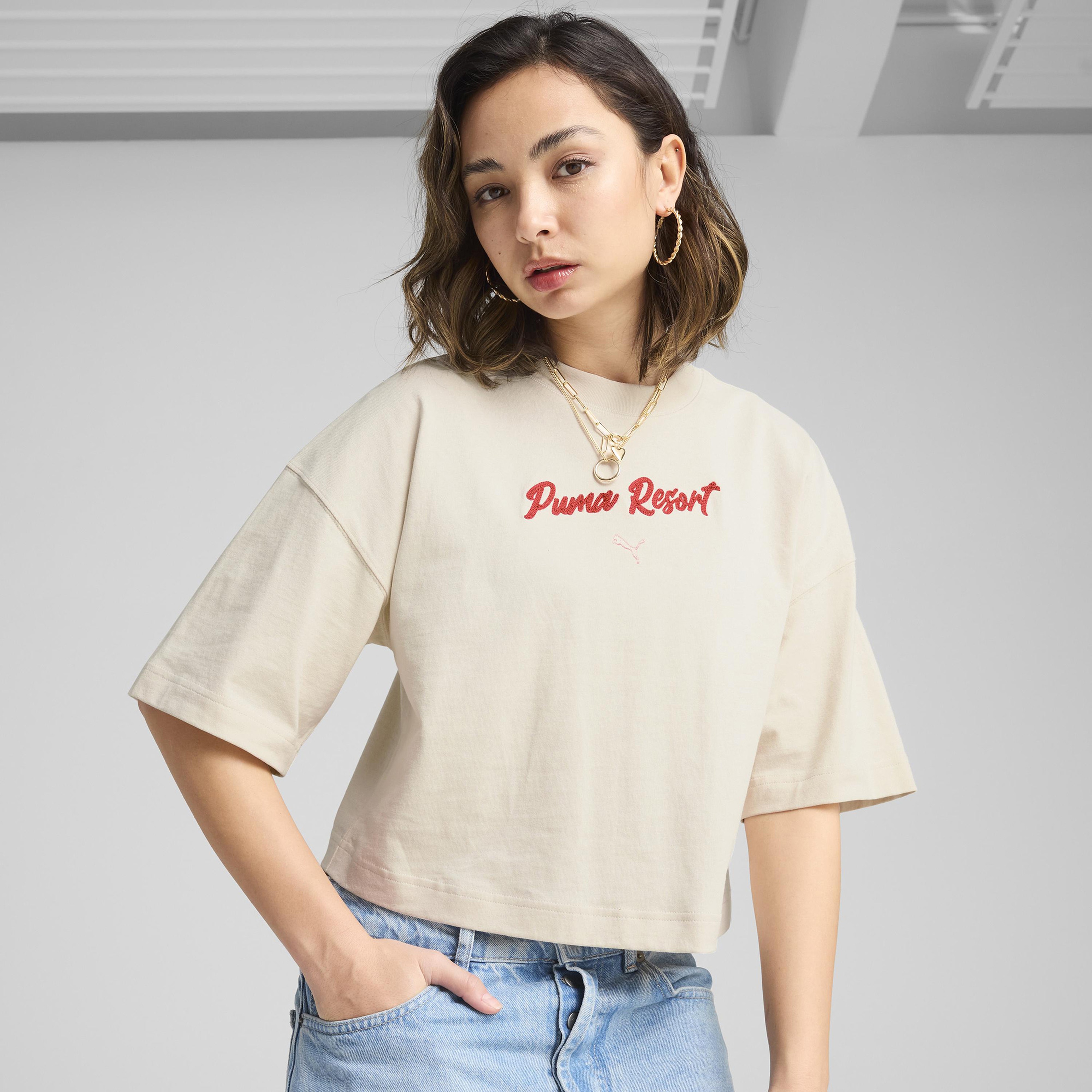 Puma Premium Ess Graphic Kadın Krem T-Shirt