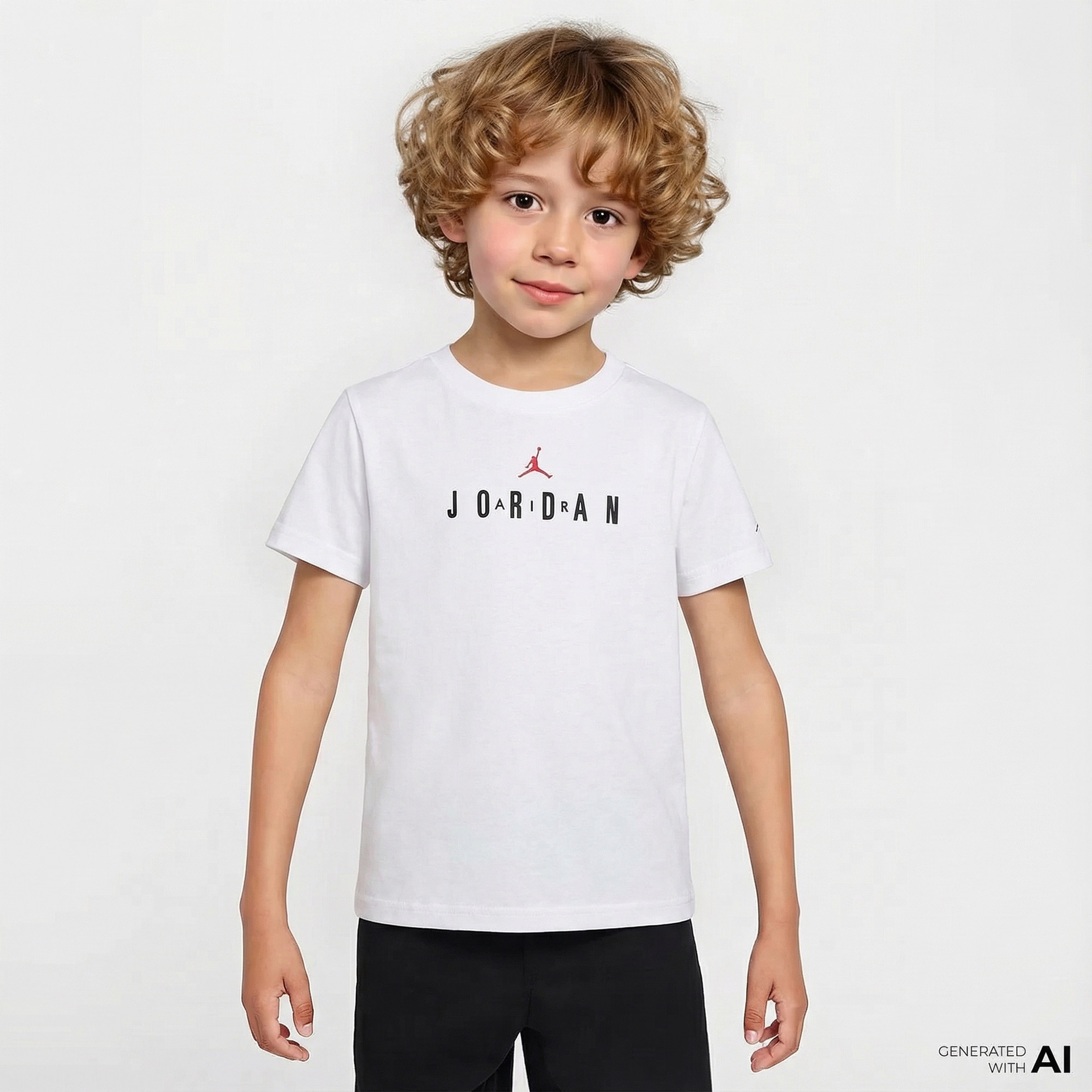Jordan MJ Wordmark EMB Crew Çocuk Beyaz Günlük T-Shirt
