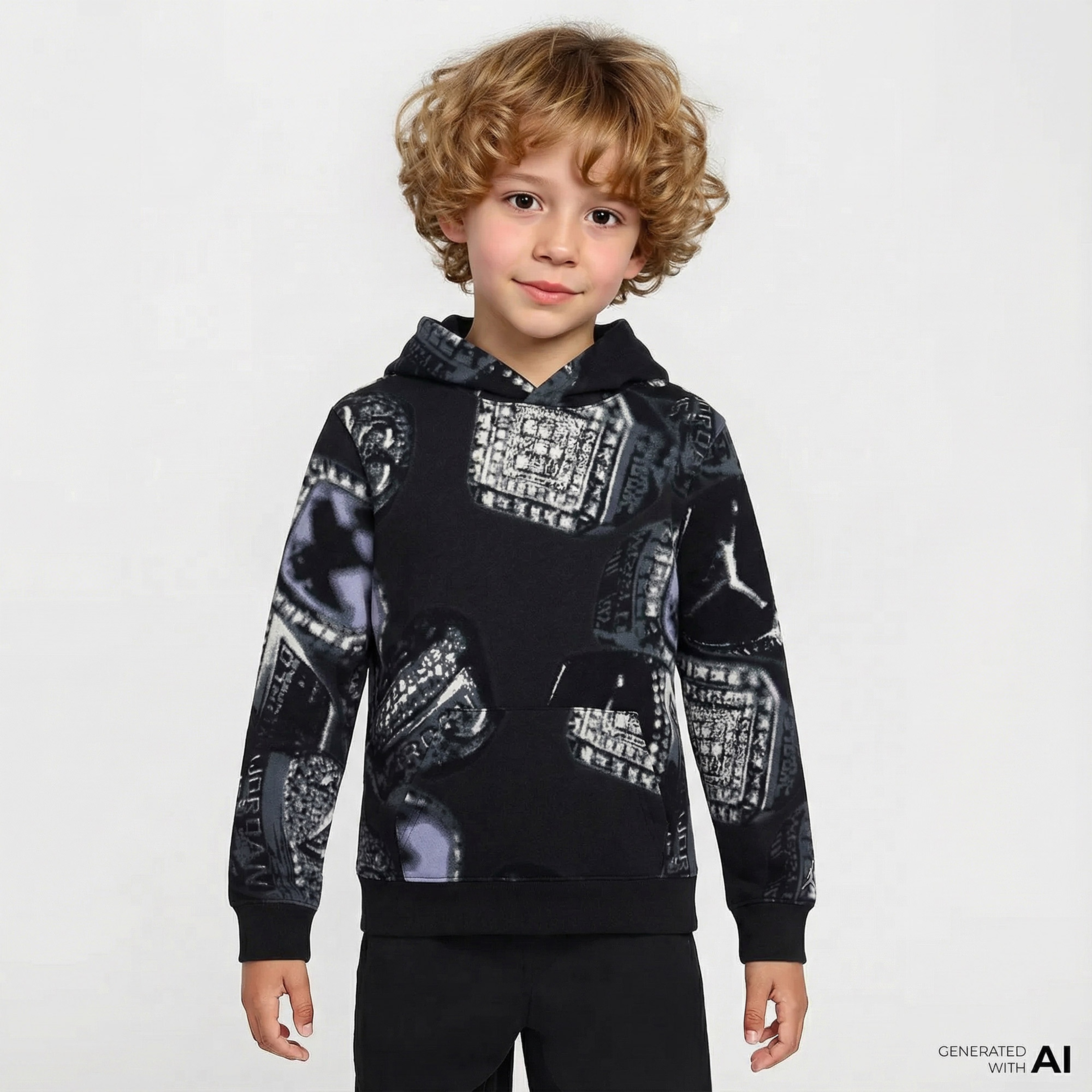 Jordan French Terry Printed Çocuk Siyah Eşofman Üstü