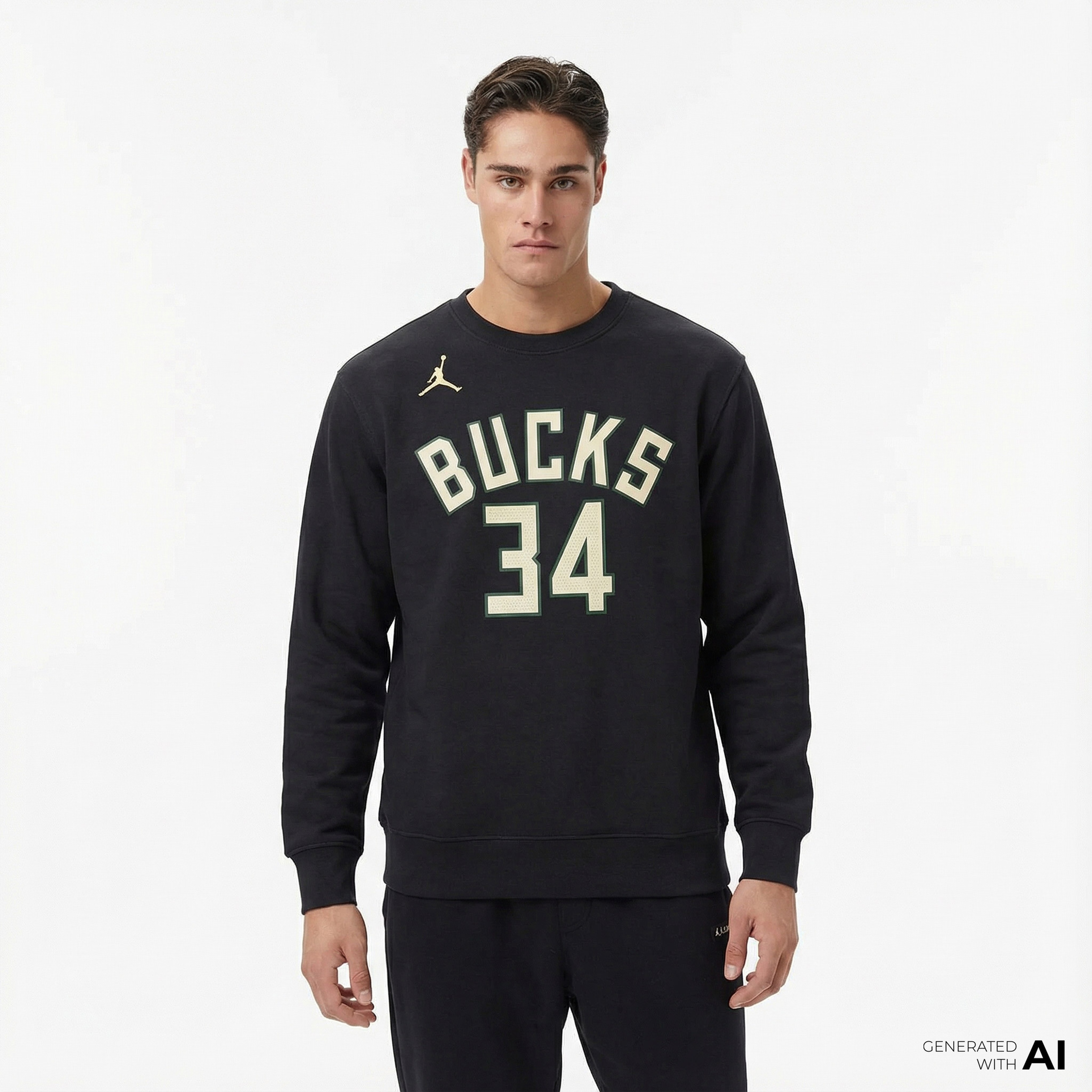 Jordan Giannis Antetokounmpo Milwaukee Bucks Courtside Statement Edition Erkek Siyah Sweatshirt