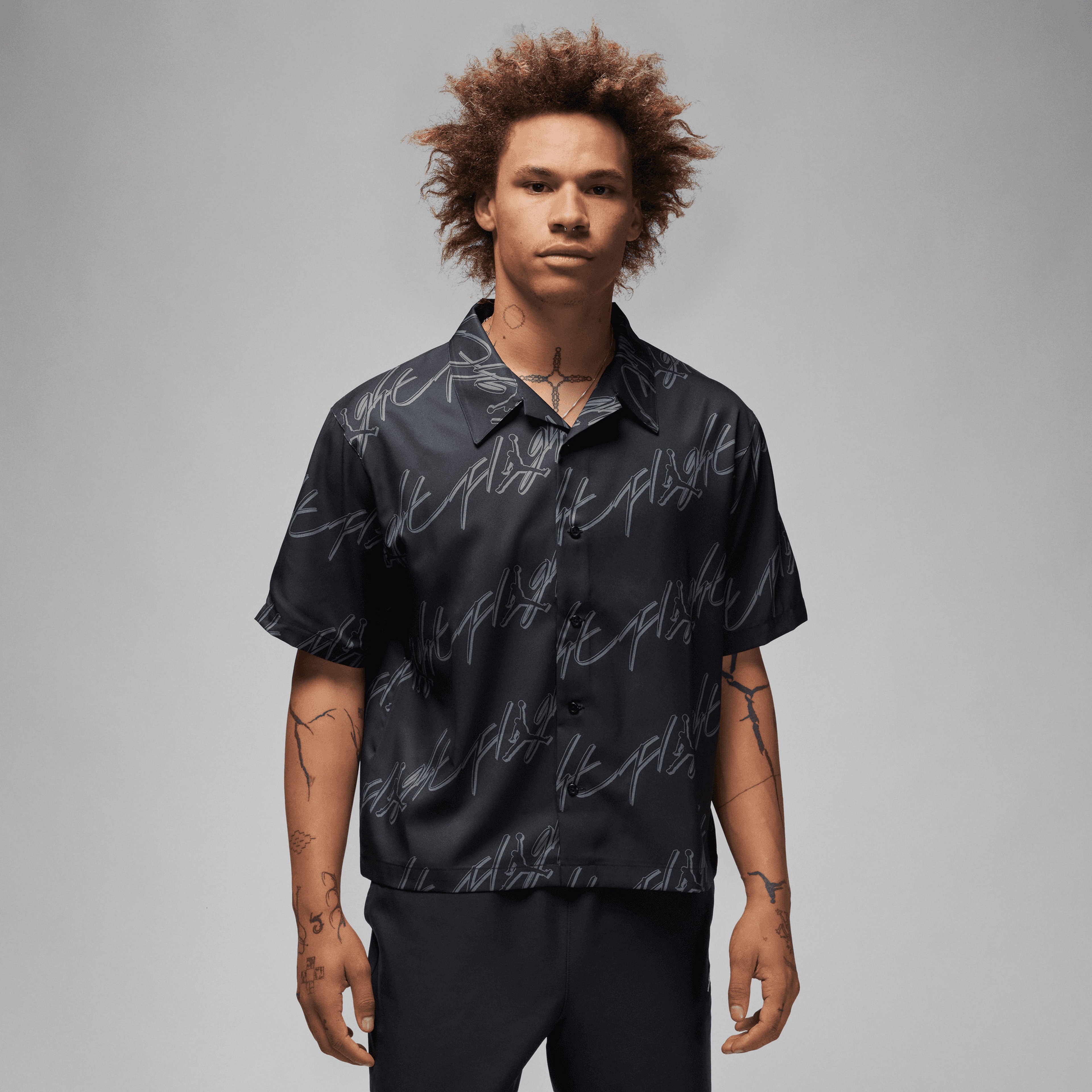 Jordan Essentials Graphics Full-Button Erkek Siyah Gömlek