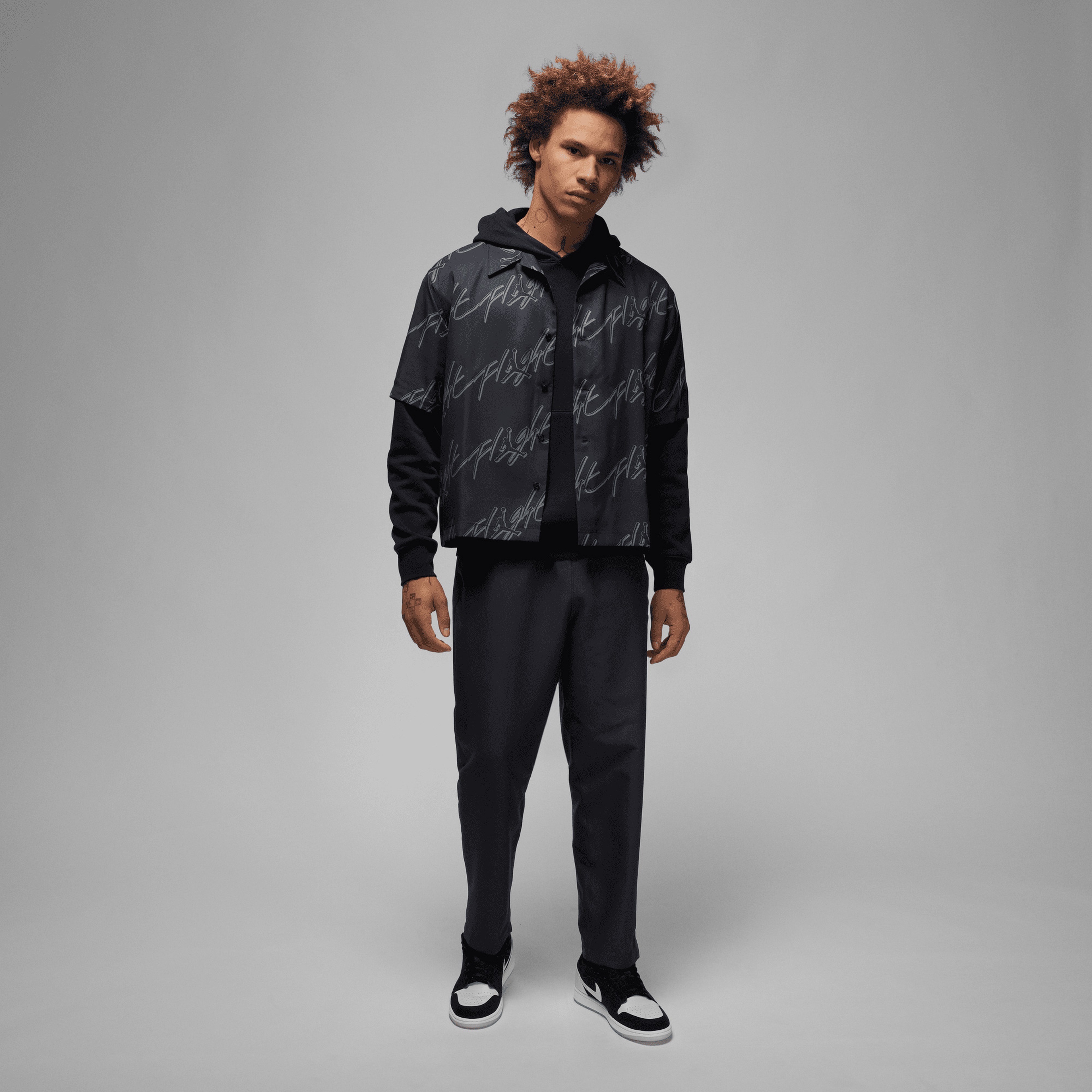 Jordan Essentials Graphics Full-Button Erkek Siyah Gömlek