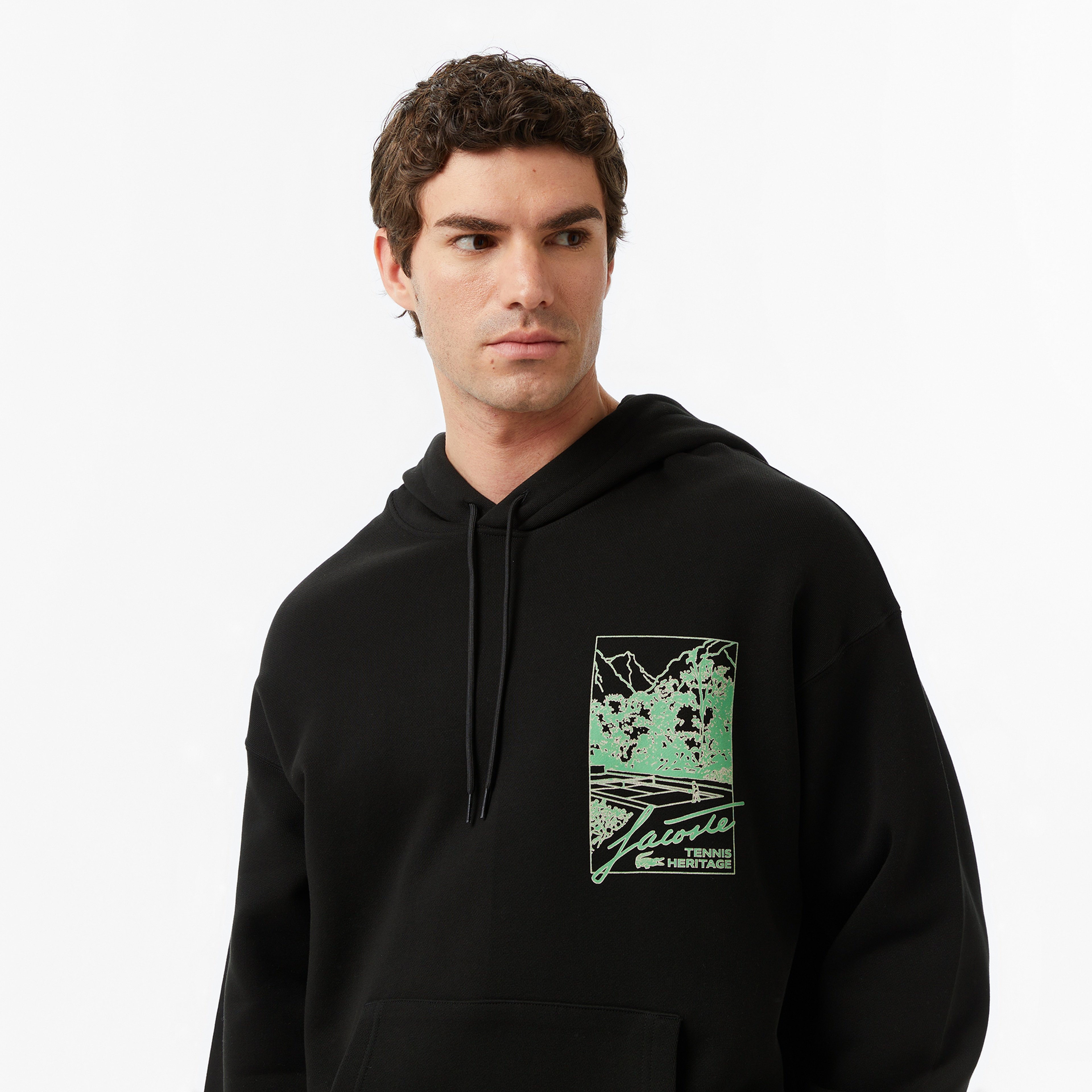 Lacoste Printed Fleece Erkek Siyah Sweatshirt