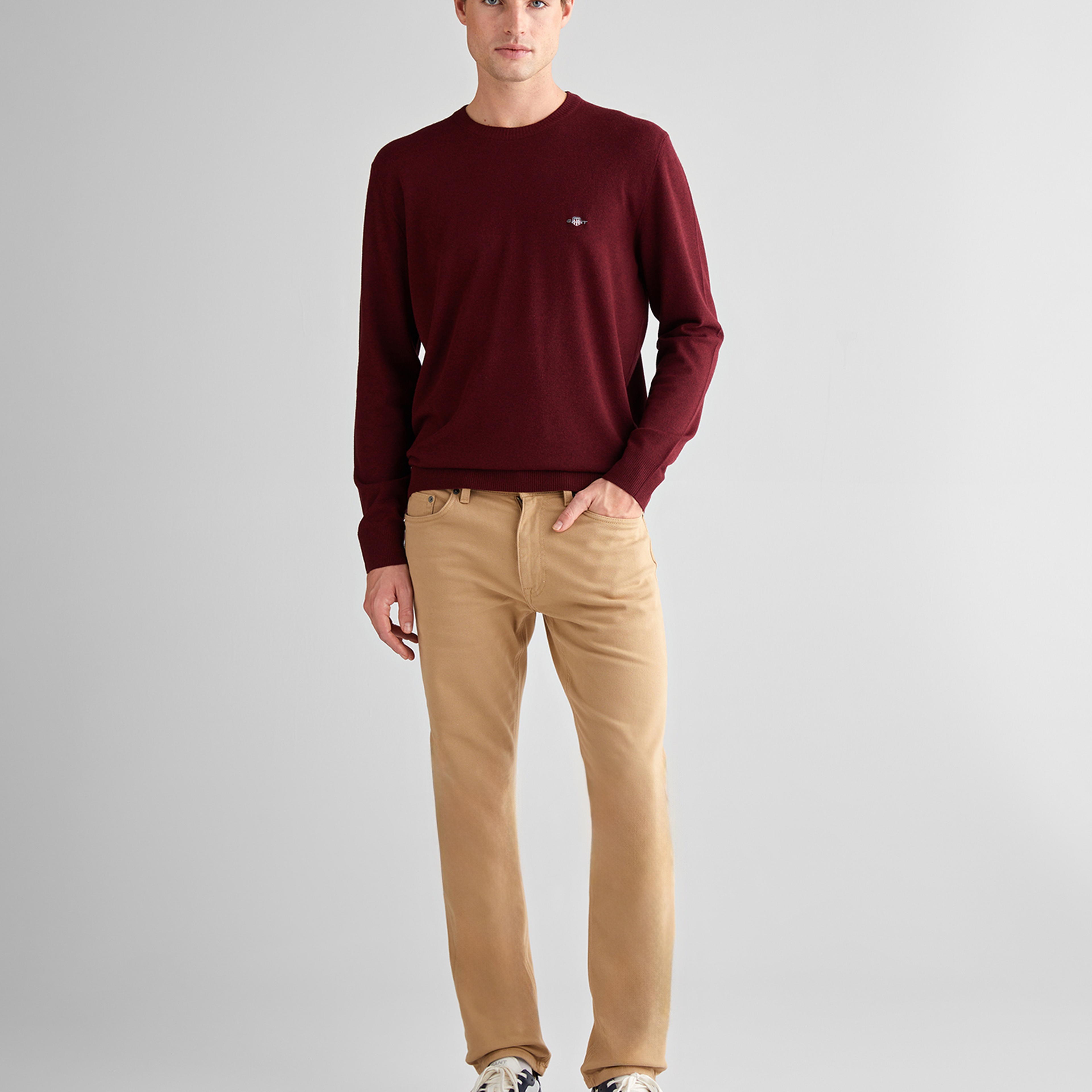 GANT Erkek Bordo Standart Fit Bisiklet Yaka Triko