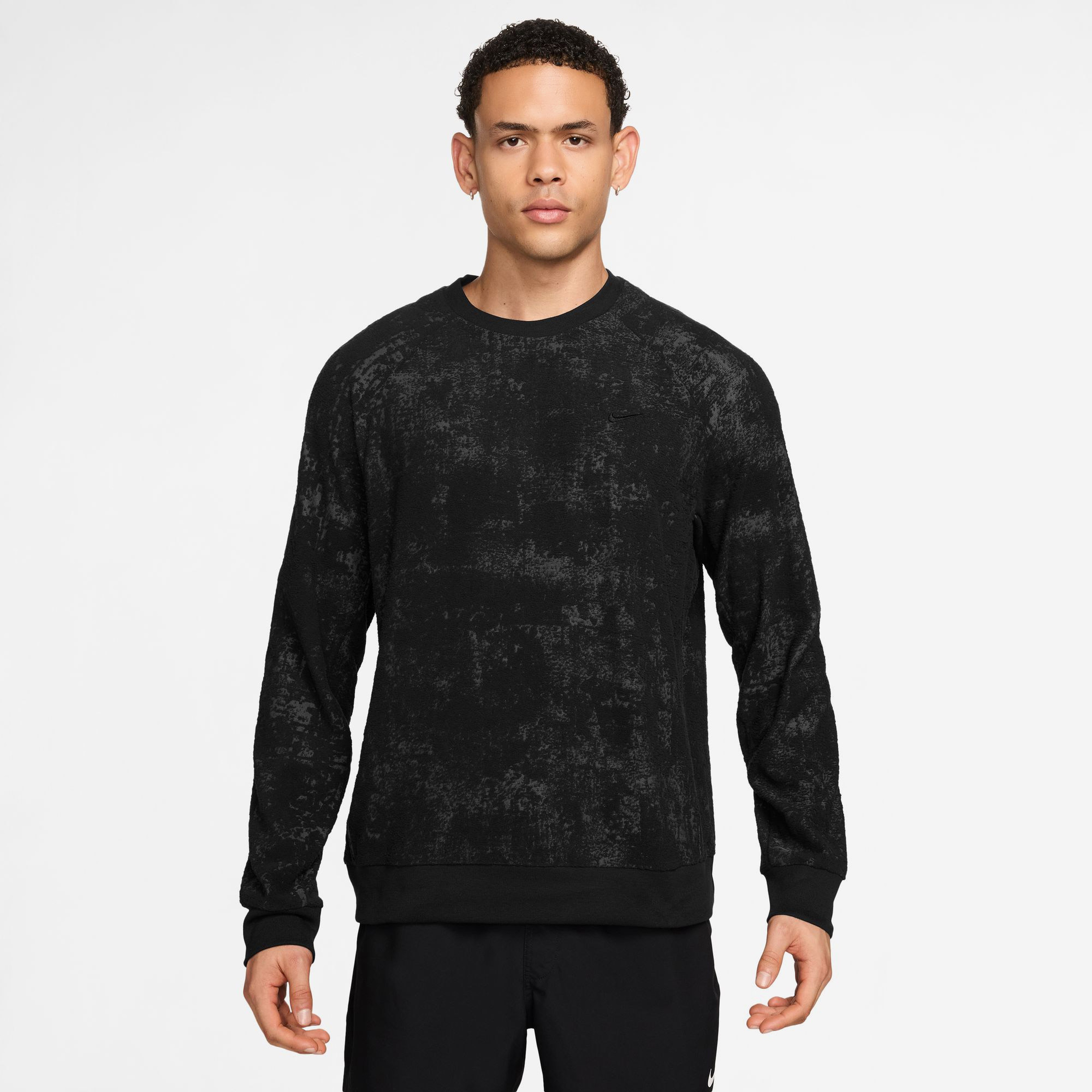 Nike Therma-Fit Primary Crew Jacquard Erkek Siyah Koşu T-Shirt