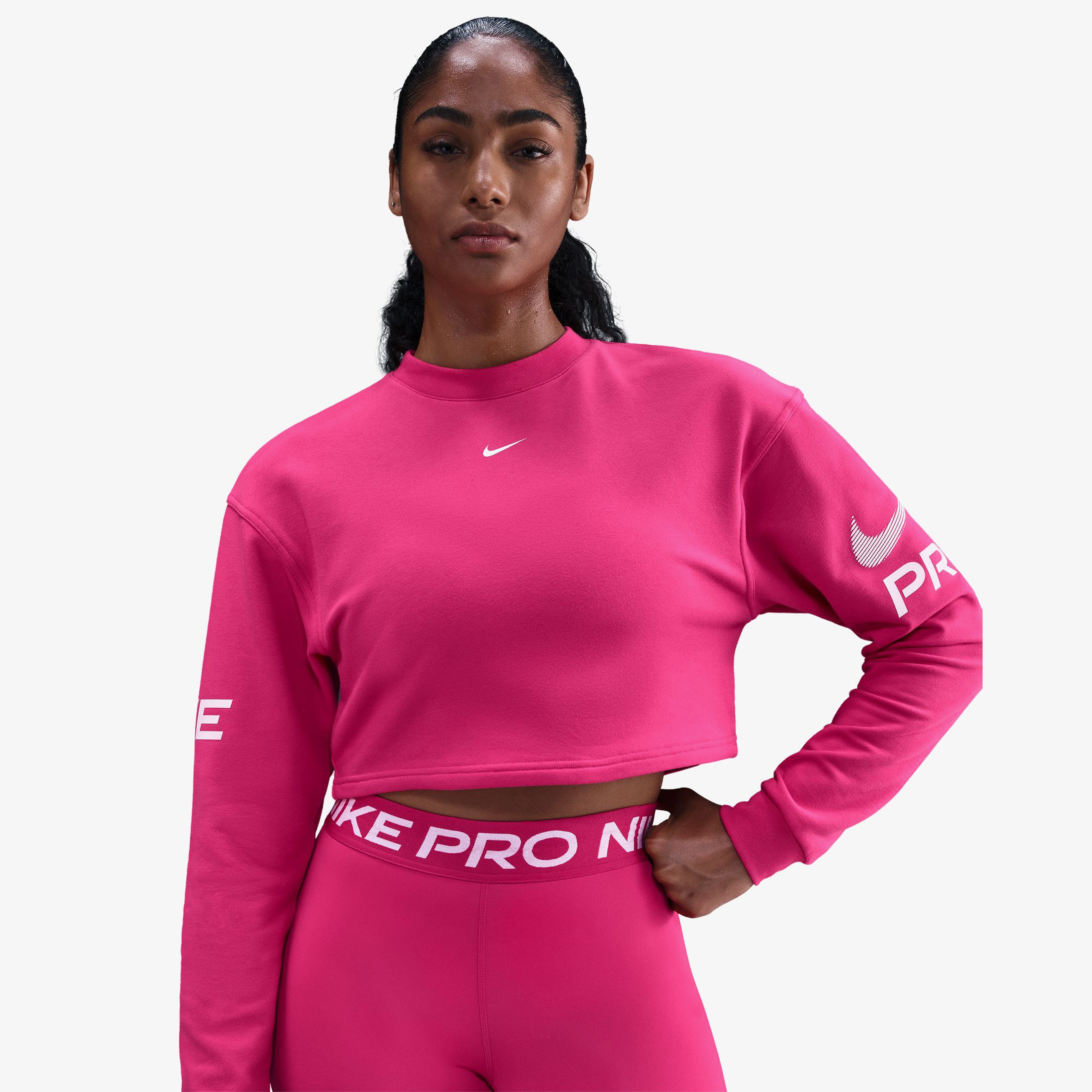 Nike Pro Dri-FIT French-Terry Kadın Pembe Antrenman Sweatshirt