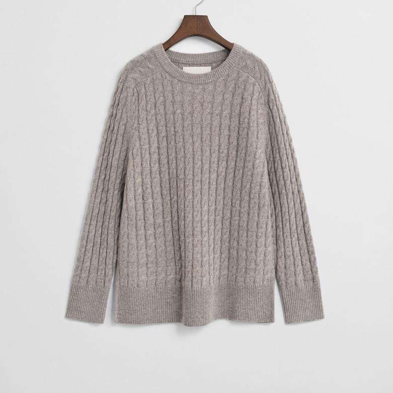 GANT Kadın Bej Relaxed Fit Bisiklet Yaka Triko