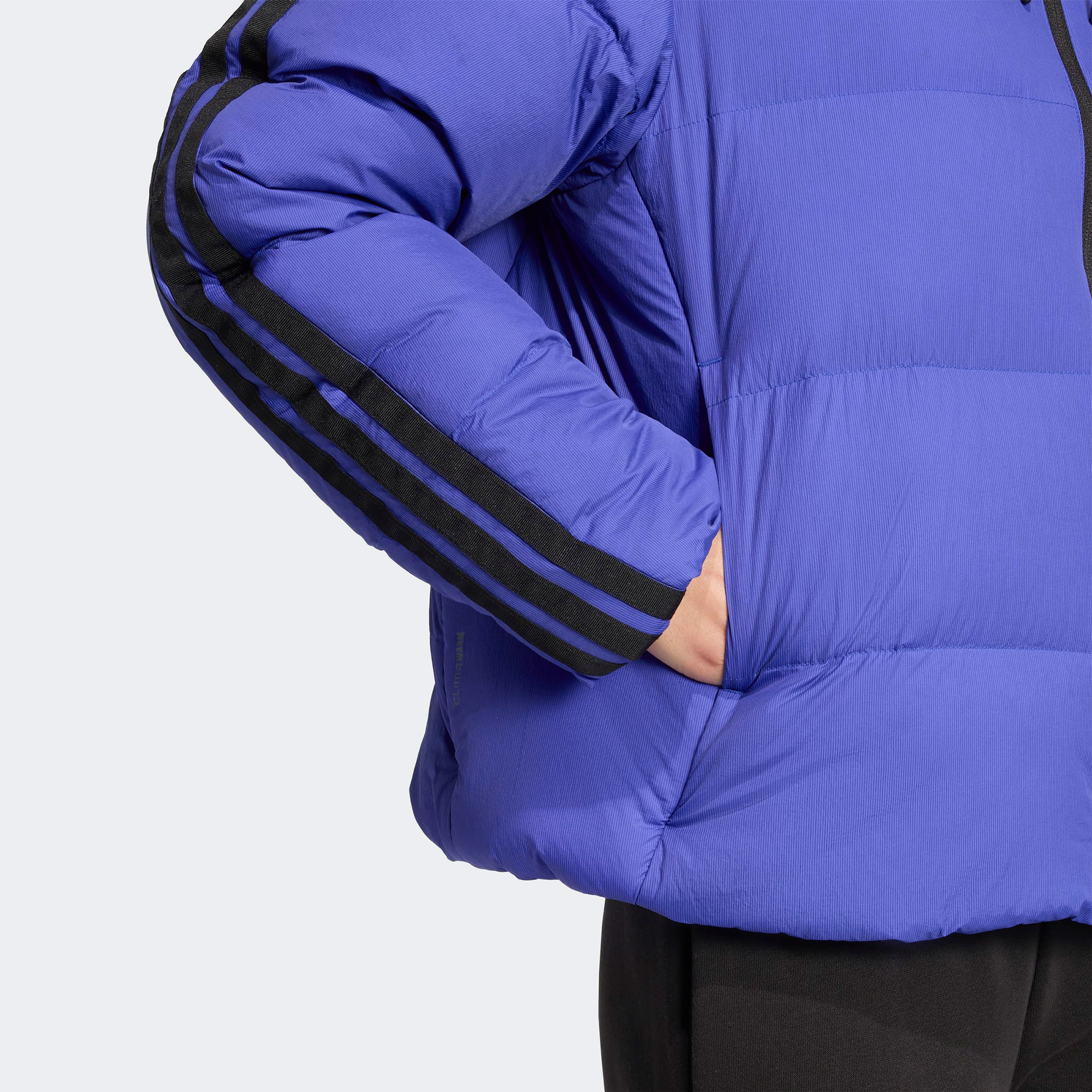 adidas Essentials Climawarm 3 Stripes Puffer Down Kapüşonlu Kadın Mavi Outdoor Montu