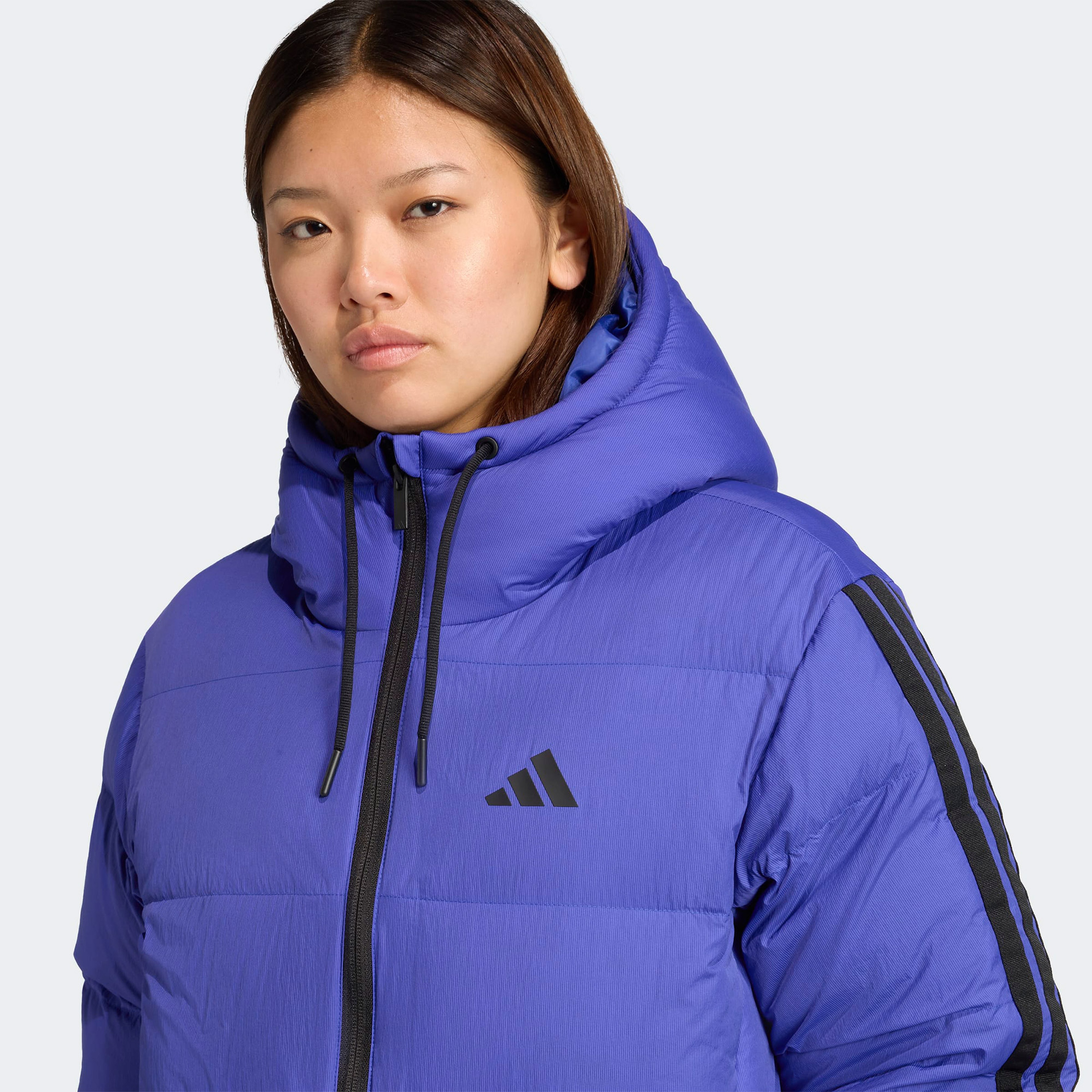 adidas Essentials Climawarm 3 Stripes Puffer Down Kapüşonlu Kadın Mavi Outdoor Montu