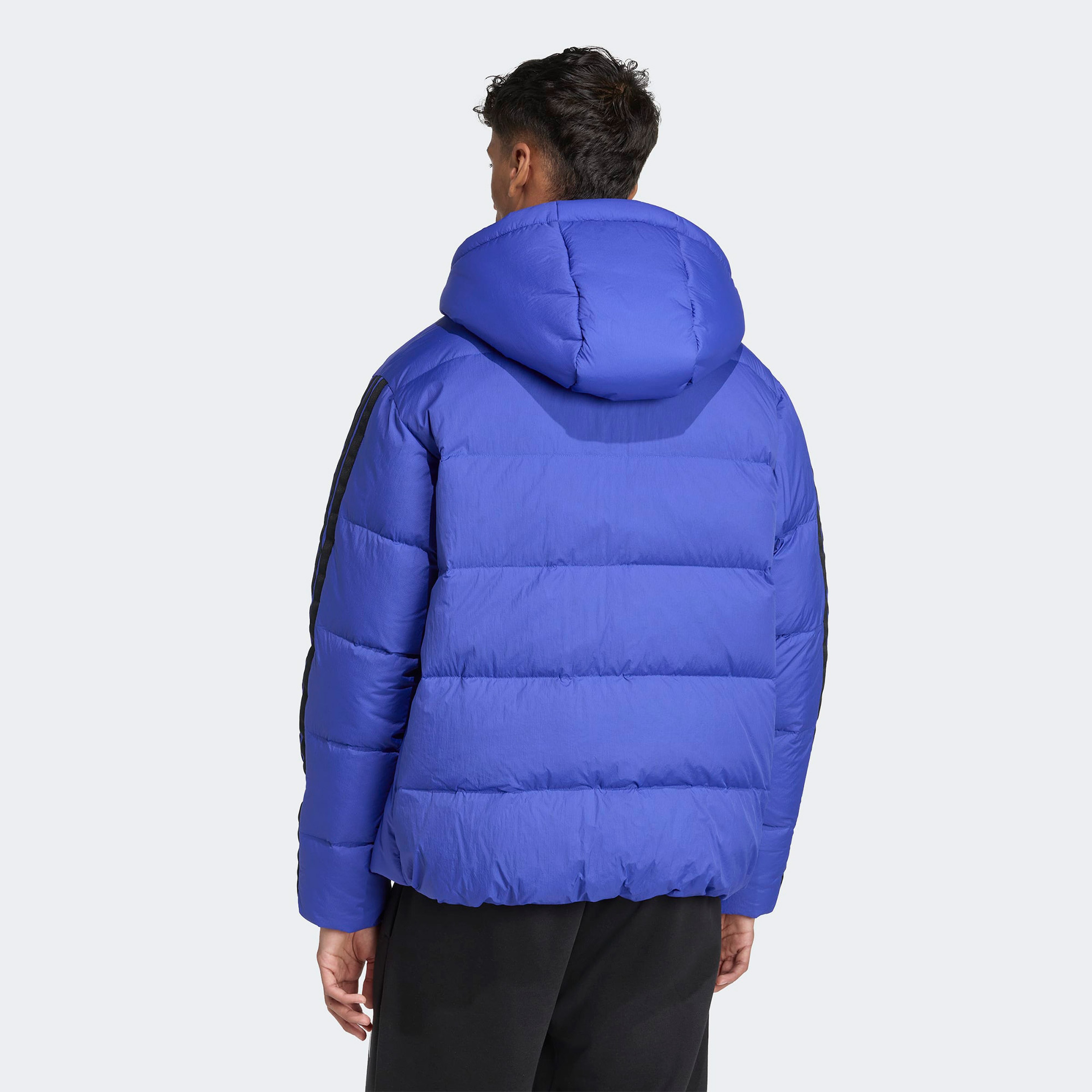 adidas Essentials Climawarm 3 Stripes Puffer Down Kapüşonlu Erkek Mavi Outdoor Montu