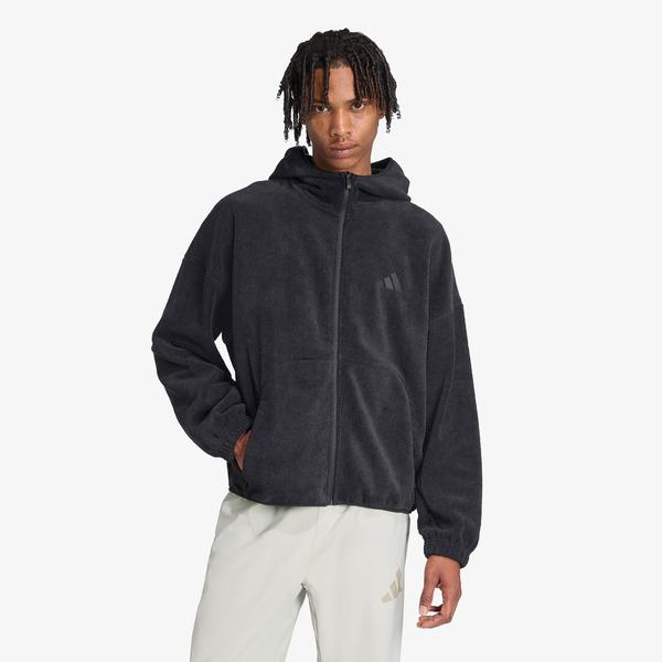adidas Future icons Small Logo Low Pile Fleece Full Zip Erkek Siyah Eşofman Üstü