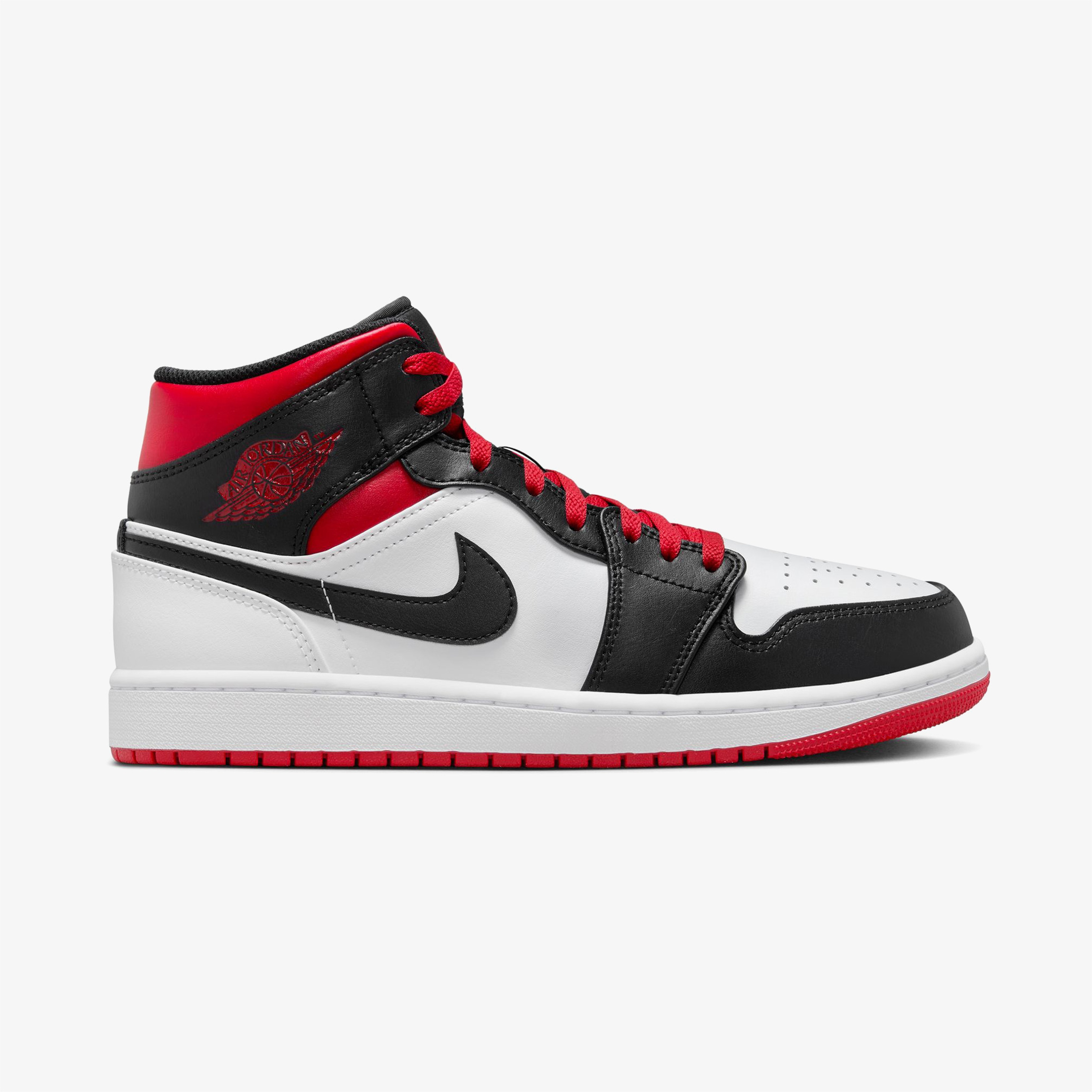 Jordan 1 Mid Erkek Beyaz/Siyah/Kırmızı Sneaker