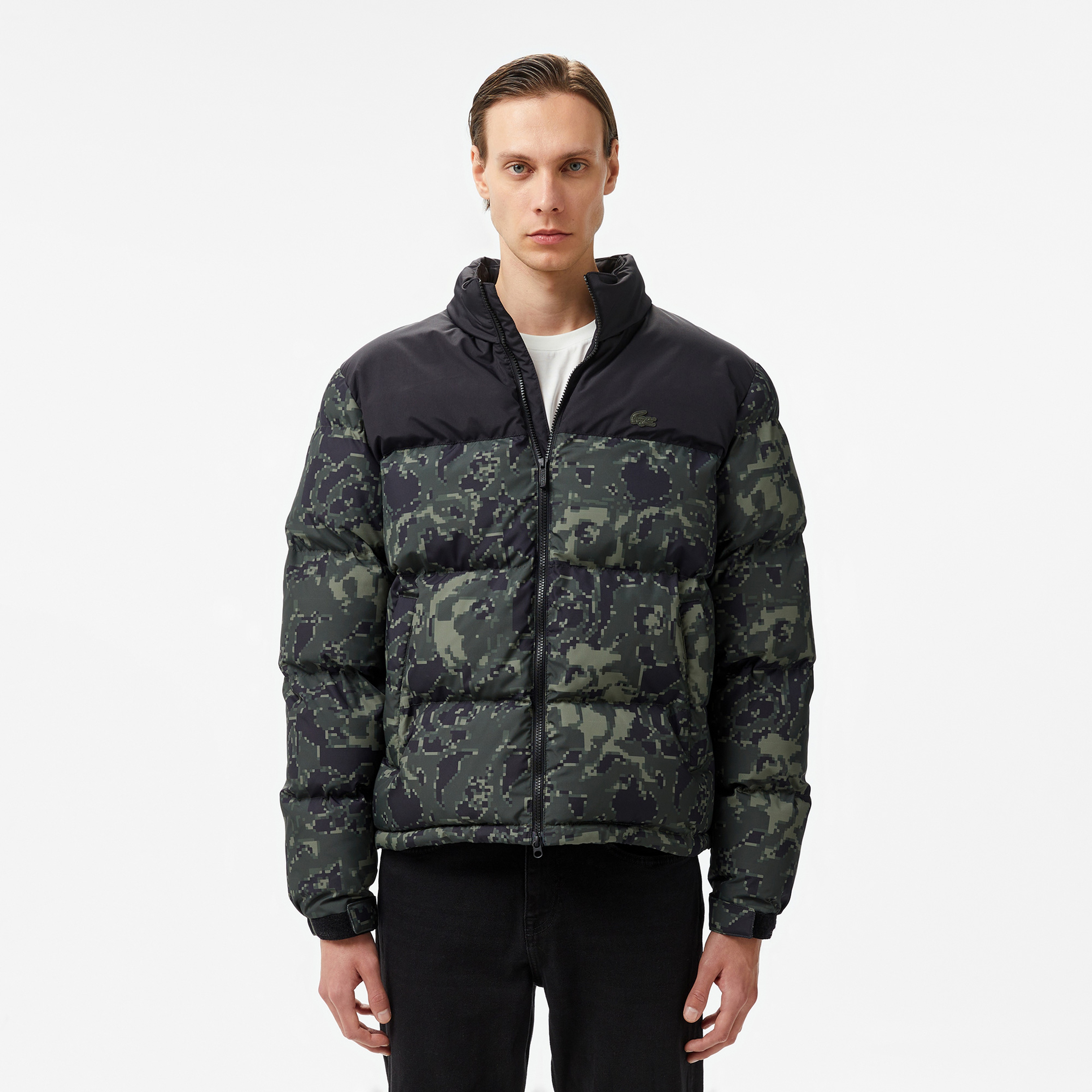 Erkek Desenli Yeşil Şişme Mont