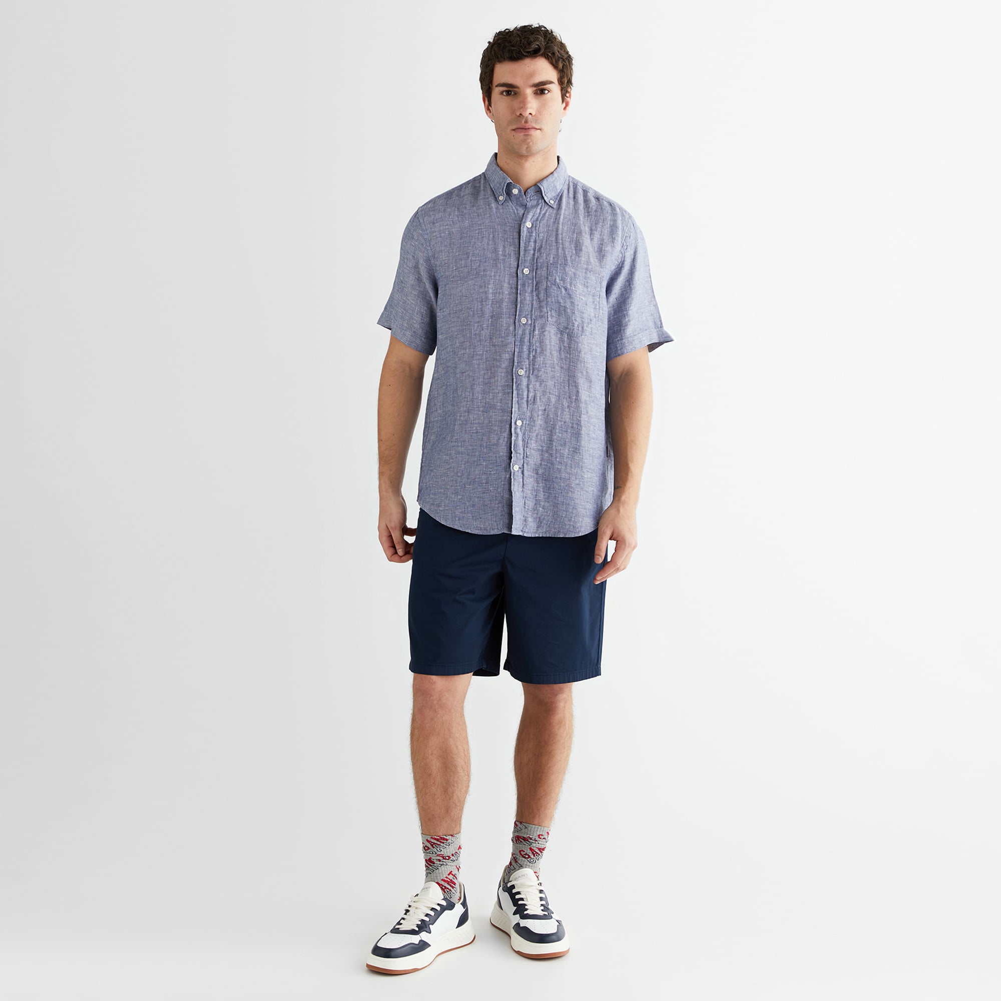 GANT Erkek Mavi Regular Fit Klasik Yaka Keten Gömlek