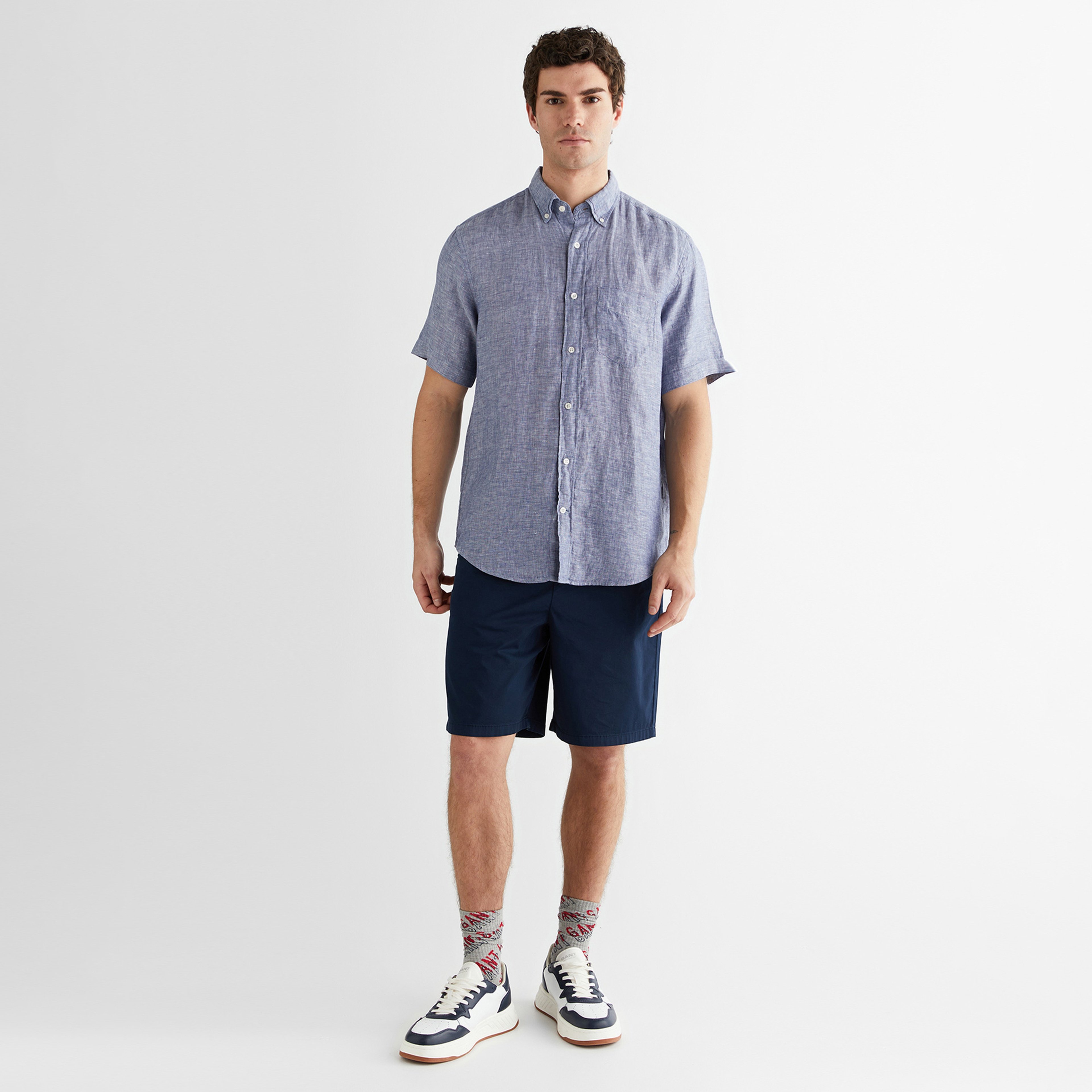 GANT Erkek Mavi Regular Fit Klasik Yaka Keten Gömlek