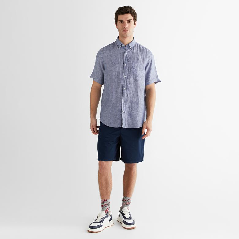 GANT Erkek Mavi Regular Fit Klasik Yaka Keten Gömlek