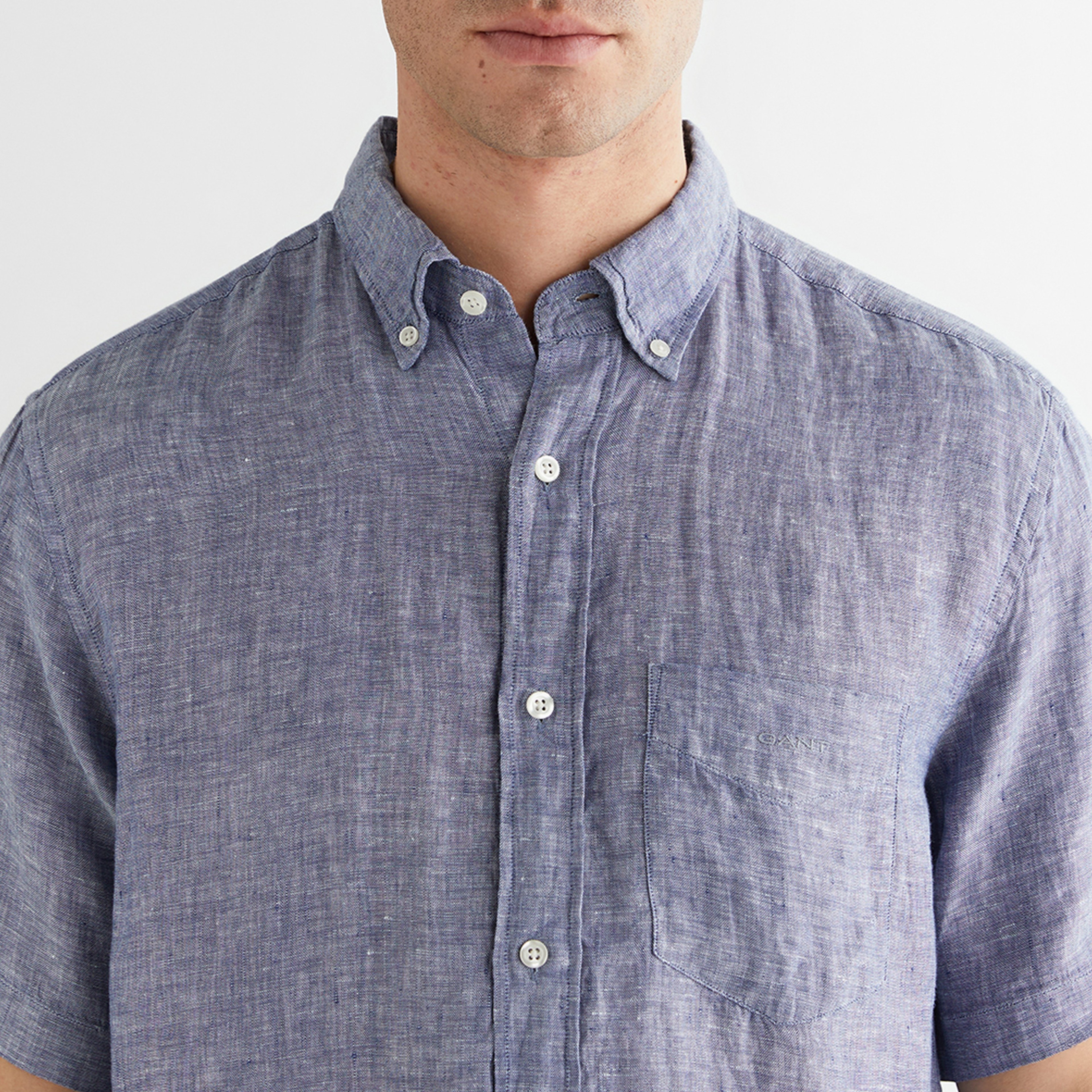GANT Erkek Mavi Regular Fit Klasik Yaka Keten Gömlek