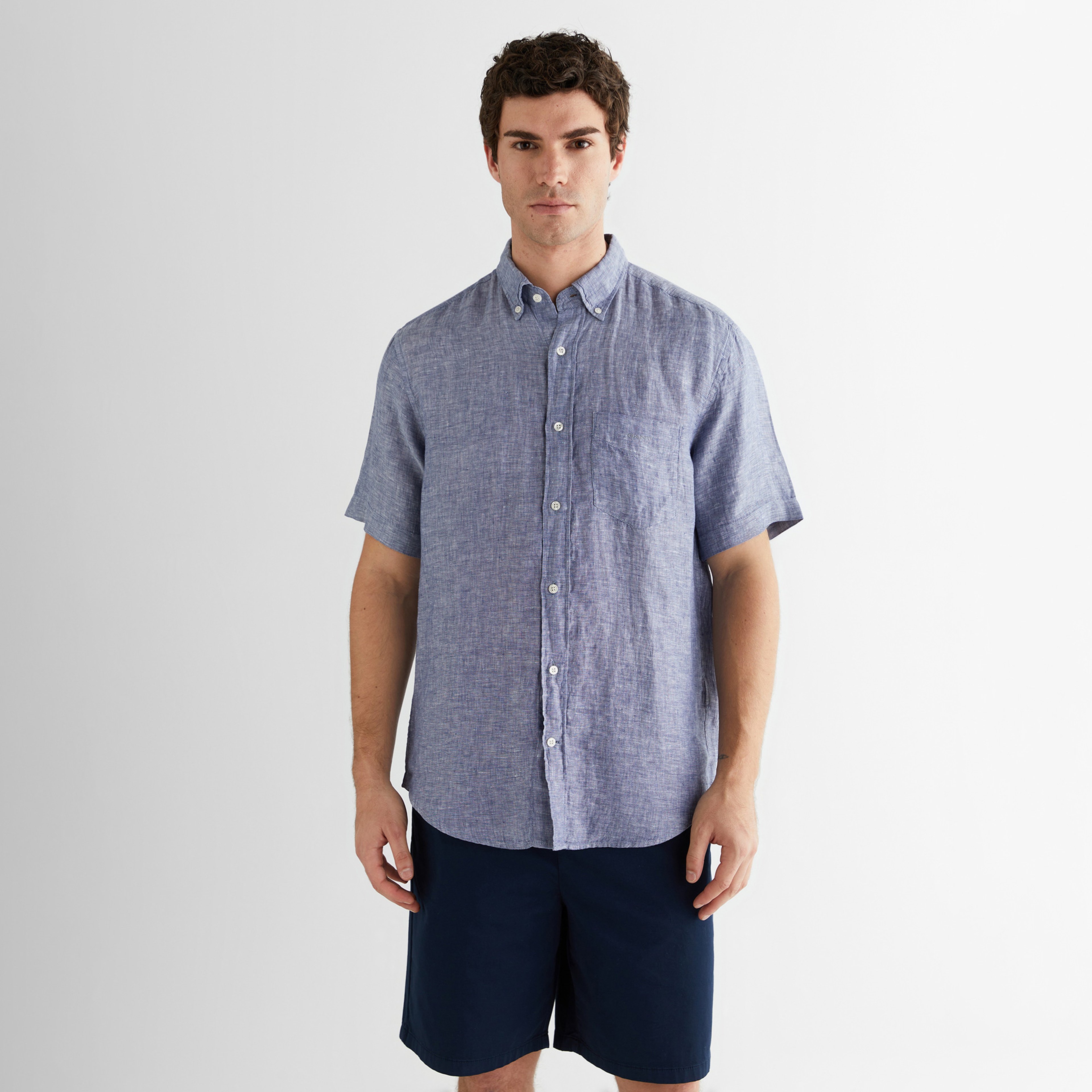 GANT Erkek Mavi Regular Fit Klasik Yaka Keten Gömlek