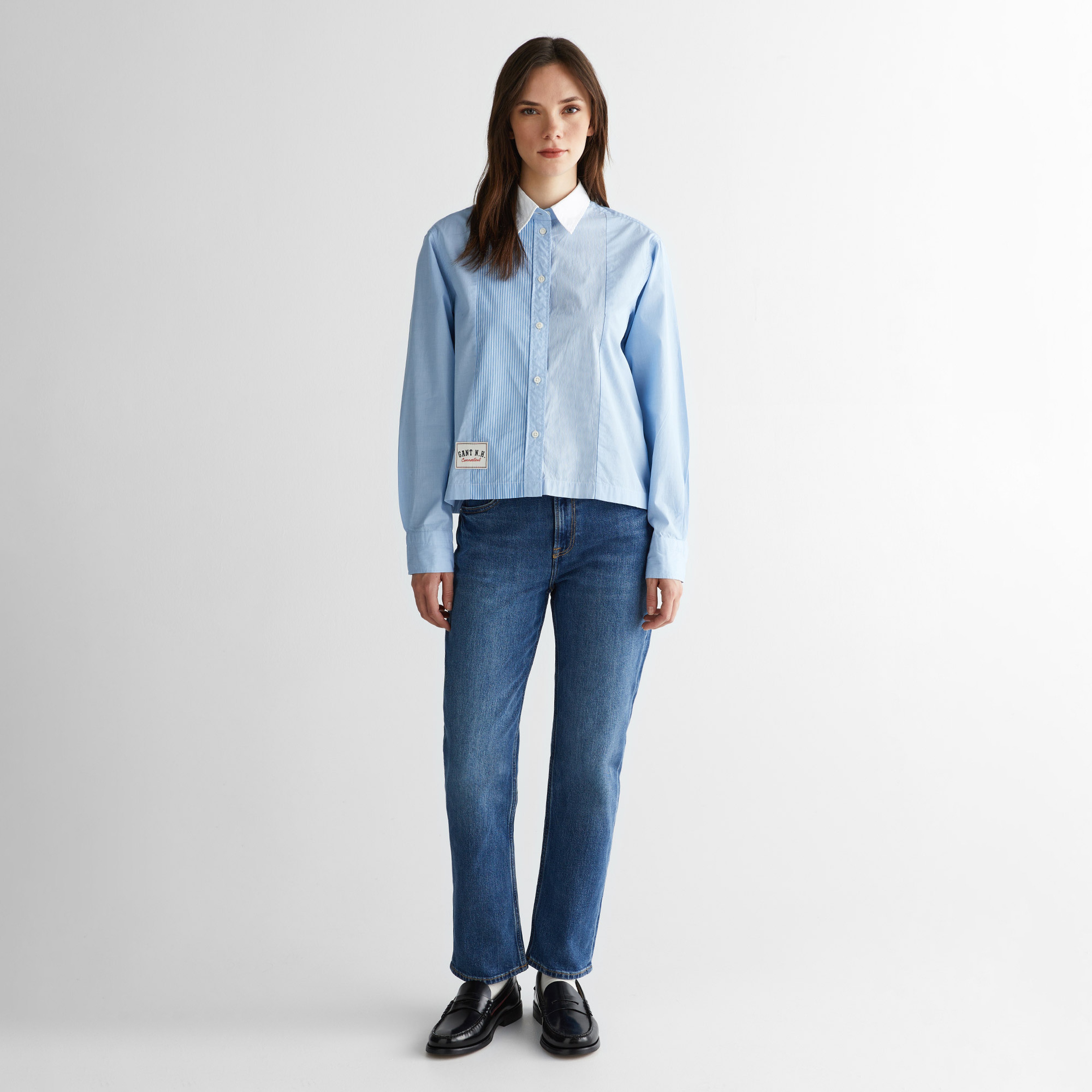 GANT Kadın Mavi Klasik Yaka Çizgili Gömlek