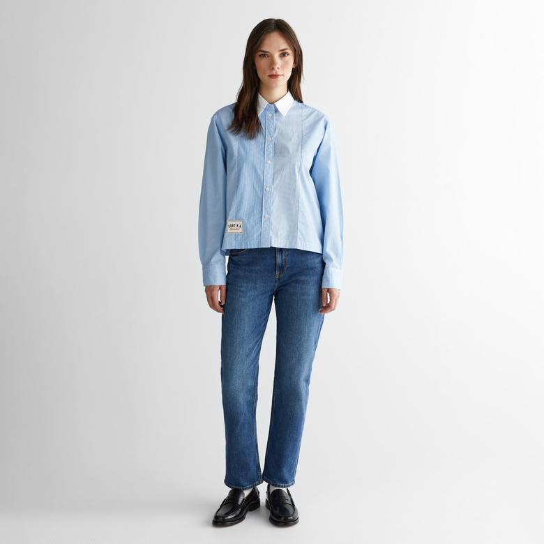 GANT Kadın Mavi Klasik Yaka Çizgili Gömlek