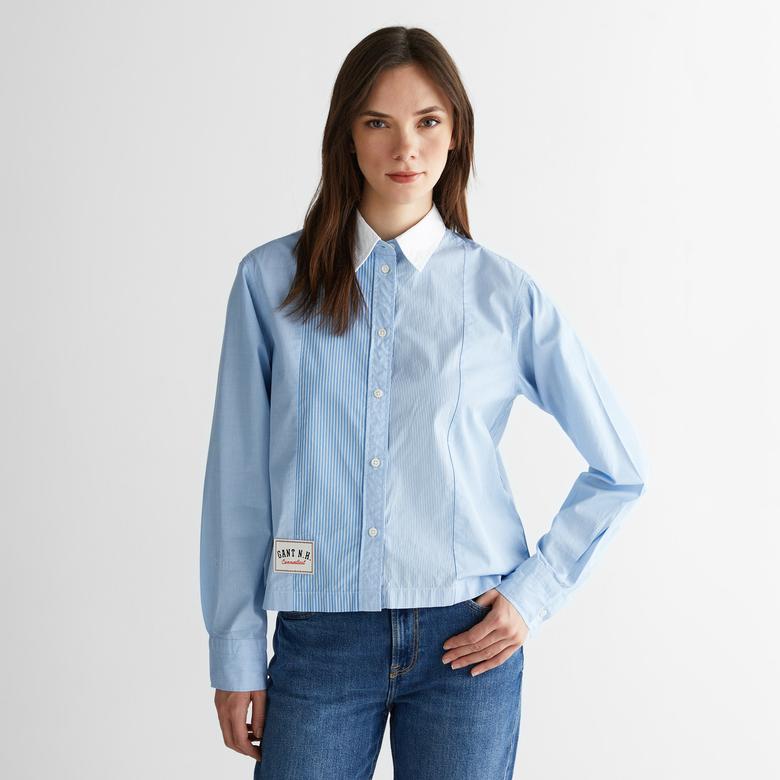 GANT Kadın Mavi Klasik Yaka Çizgili Gömlek