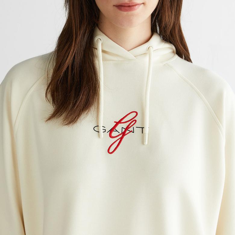 GANT Kadın Krem Bisiklet Yaka Logolu Sweatshirt