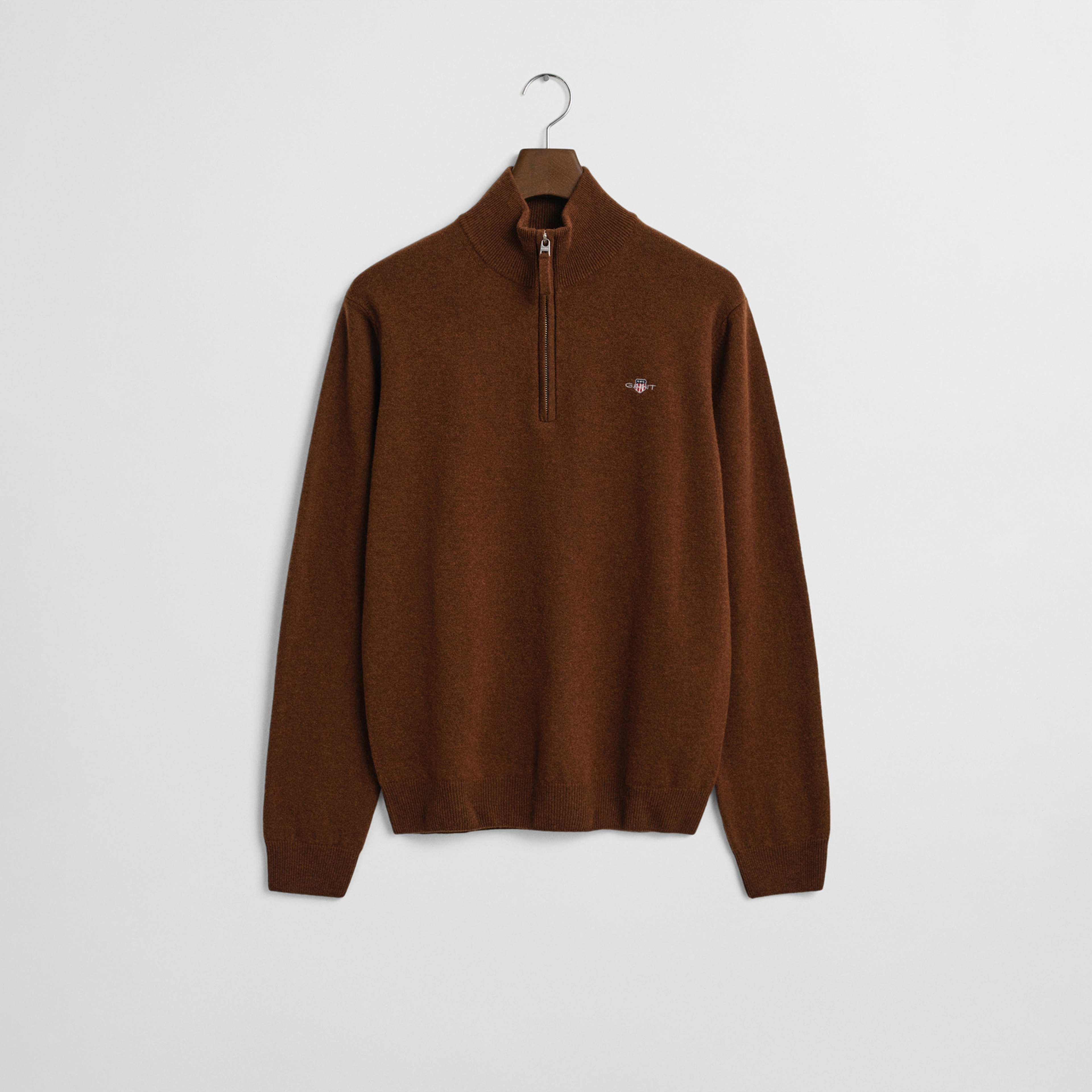 GANT Erkek Kahverengi Regular Fit Yarım Fermuarlı Yün Kazak