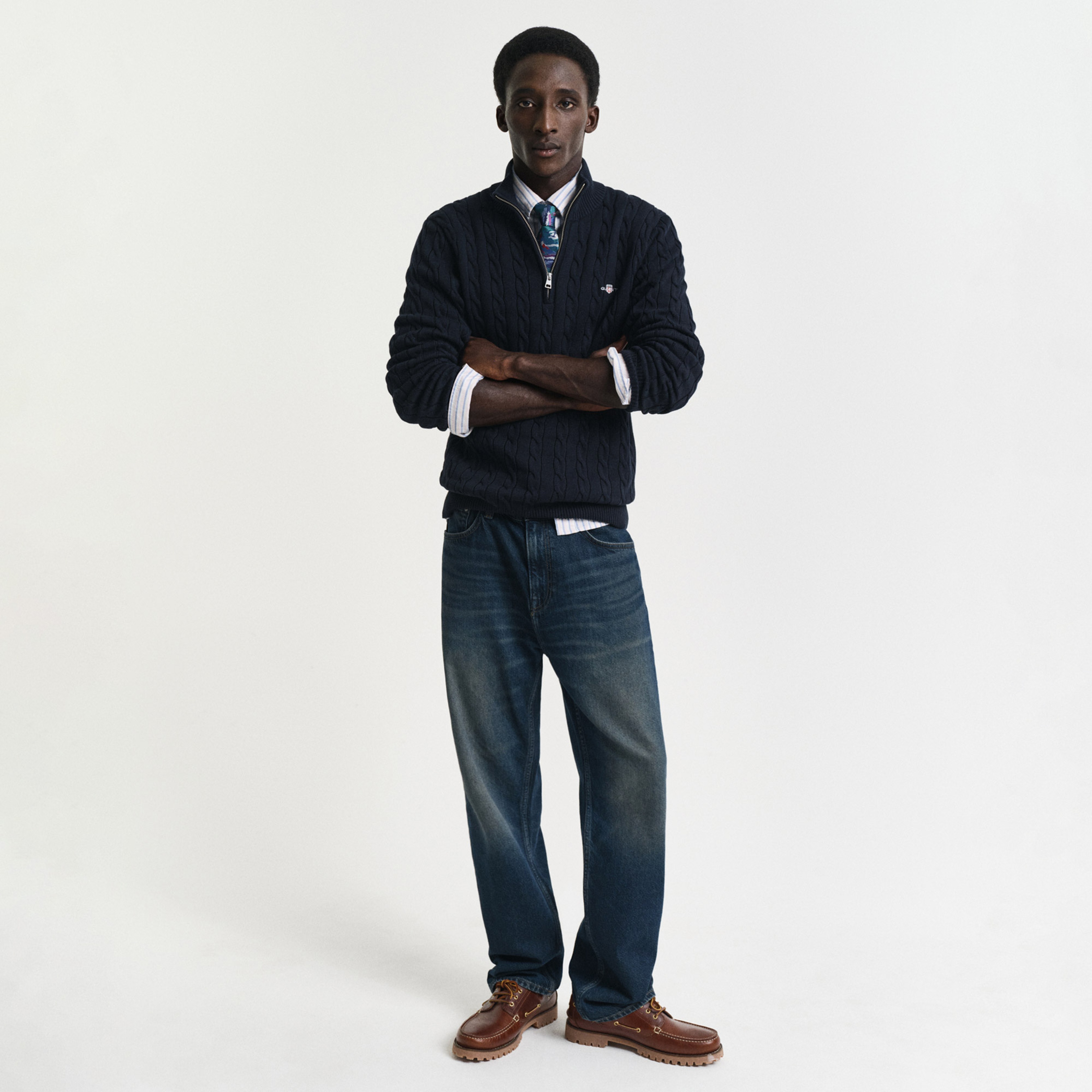 GANT Erkek Lacivert Regular Fit Örgü Kazak