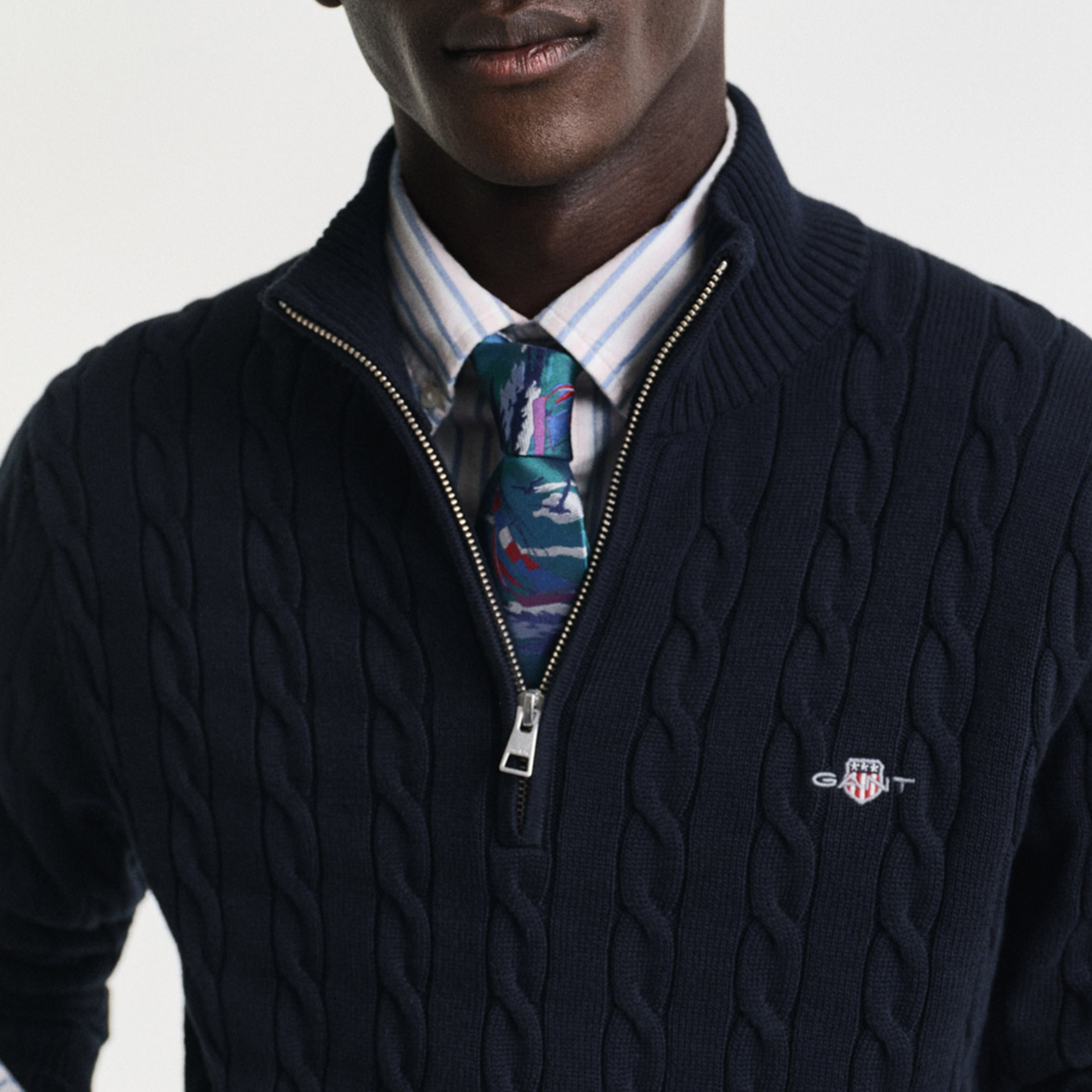 GANT Erkek Lacivert Regular Fit Örgü Kazak