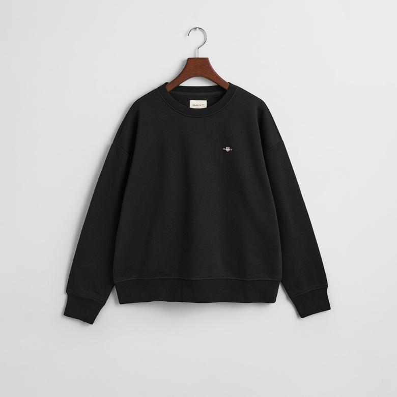 GANT Kadın Siyah Relaxed Fit Bisiklet Yaka Sweatshirt