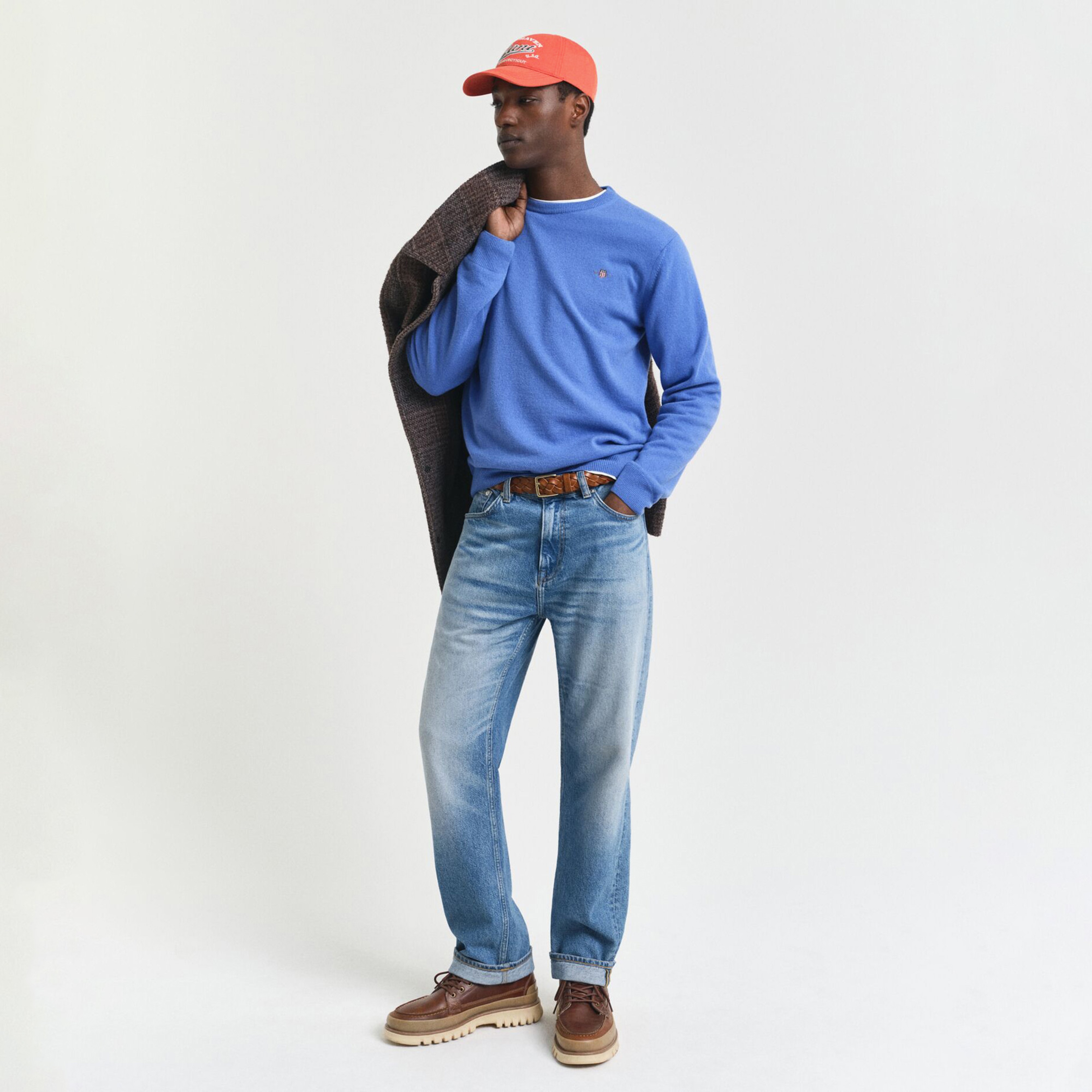 GANT Erkek Mavi Regular Fit Bisiklet Yaka Yün Kazak