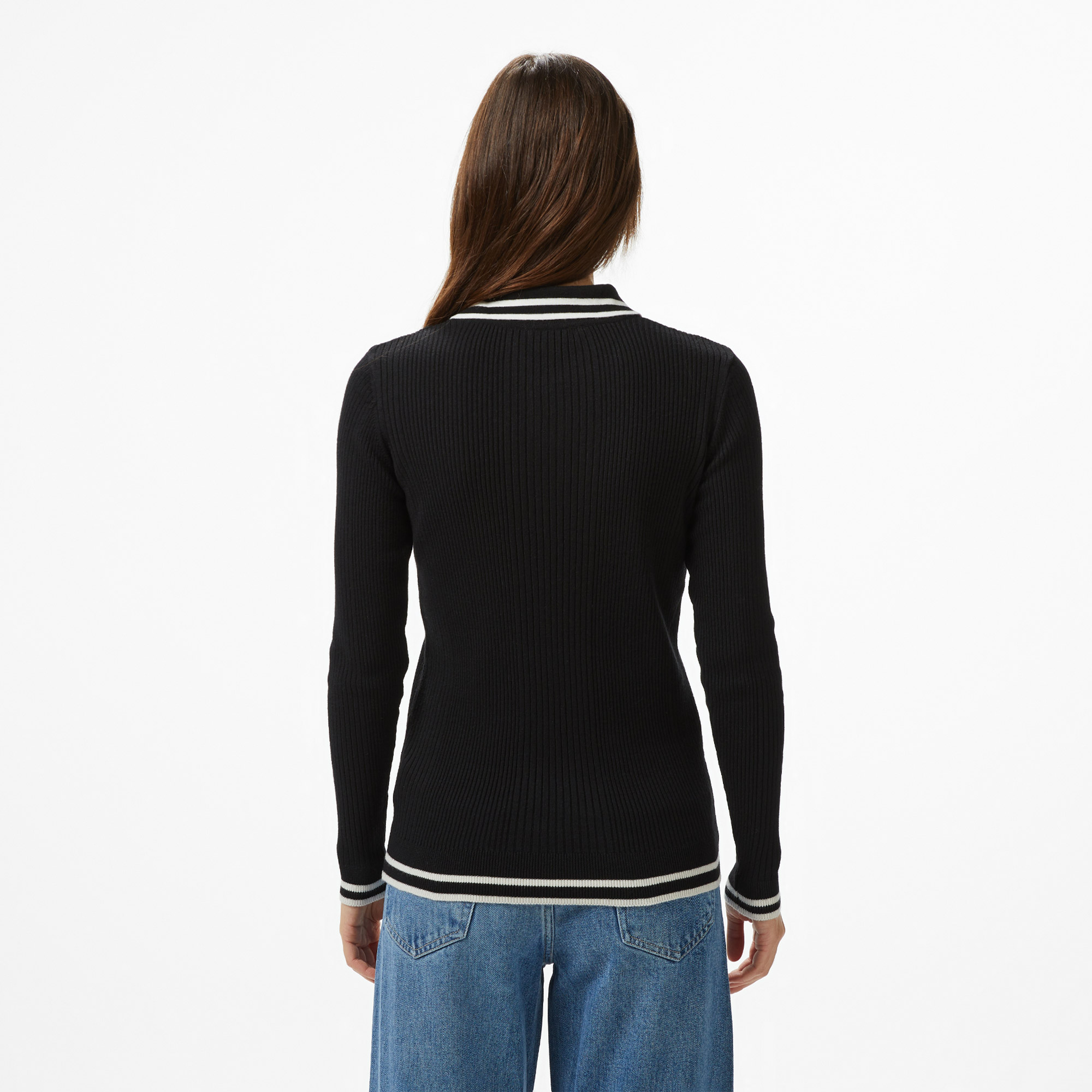 Nautica Kadın Siyah Classic Fit Uzun Kollu Polo Yaka T-Shirt