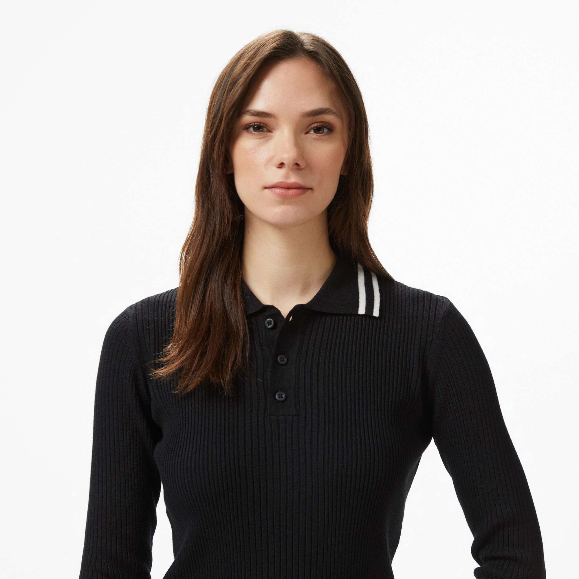 Nautica Kadın Siyah Classic Fit Uzun Kollu Polo Yaka T-Shirt